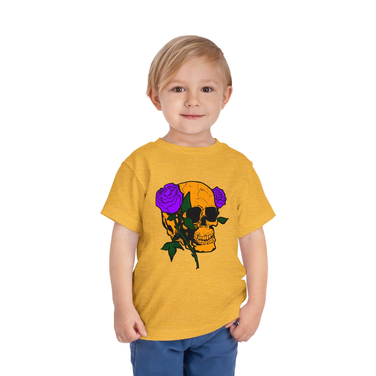 Toddler Tee — Orange Skull with Purple Roses Graphic