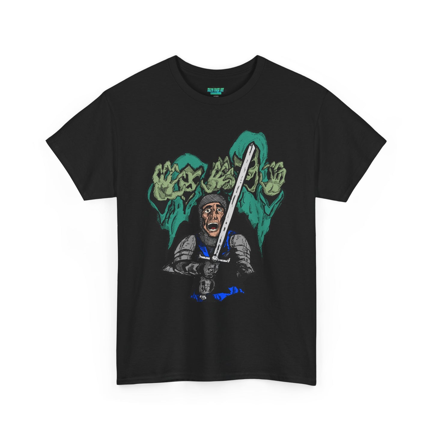 Unisex Heavy Cotton Tee - Knight with Sword Graphic - Casual Streetwear