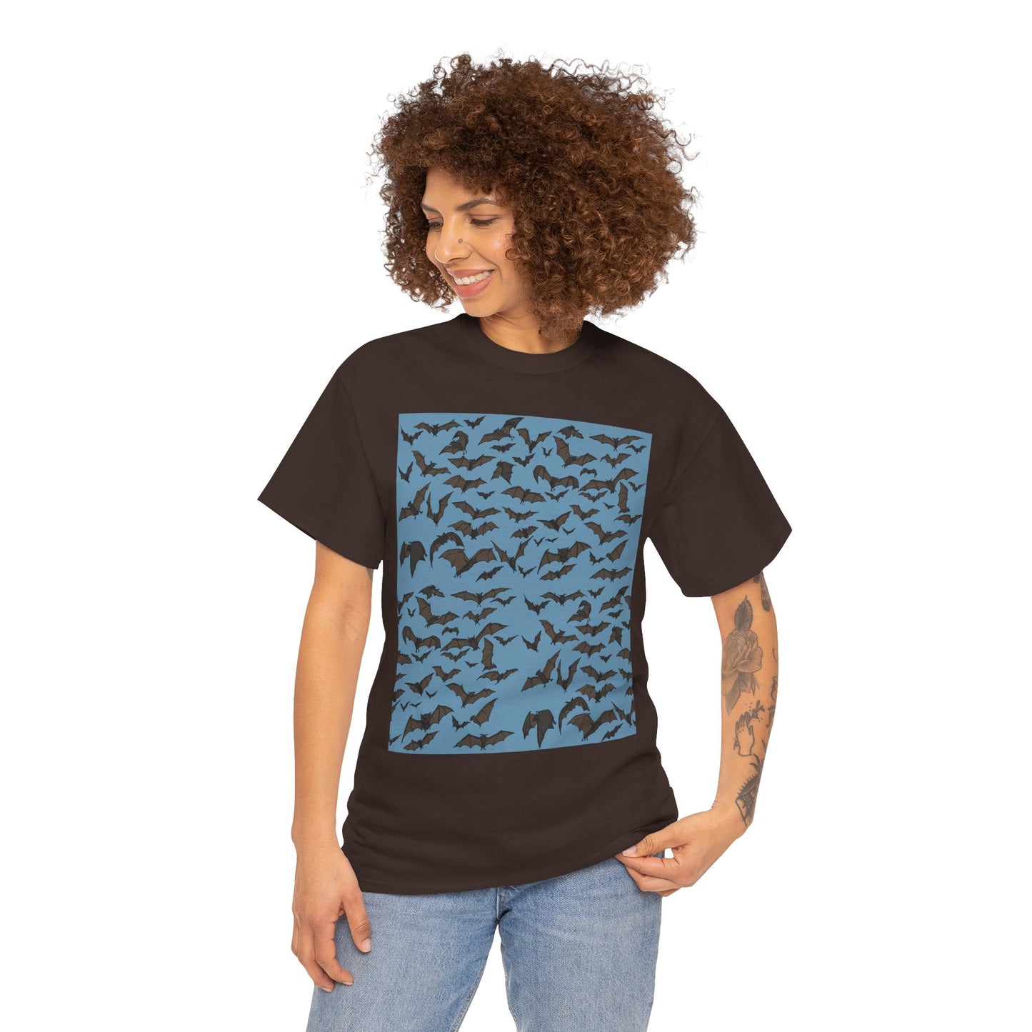 Unisex Bat Print Cotton Tee, Casual Graphic Tee, Halloween Apparel, Unique Gift for Animal Lovers, Stylish Everyday Wear