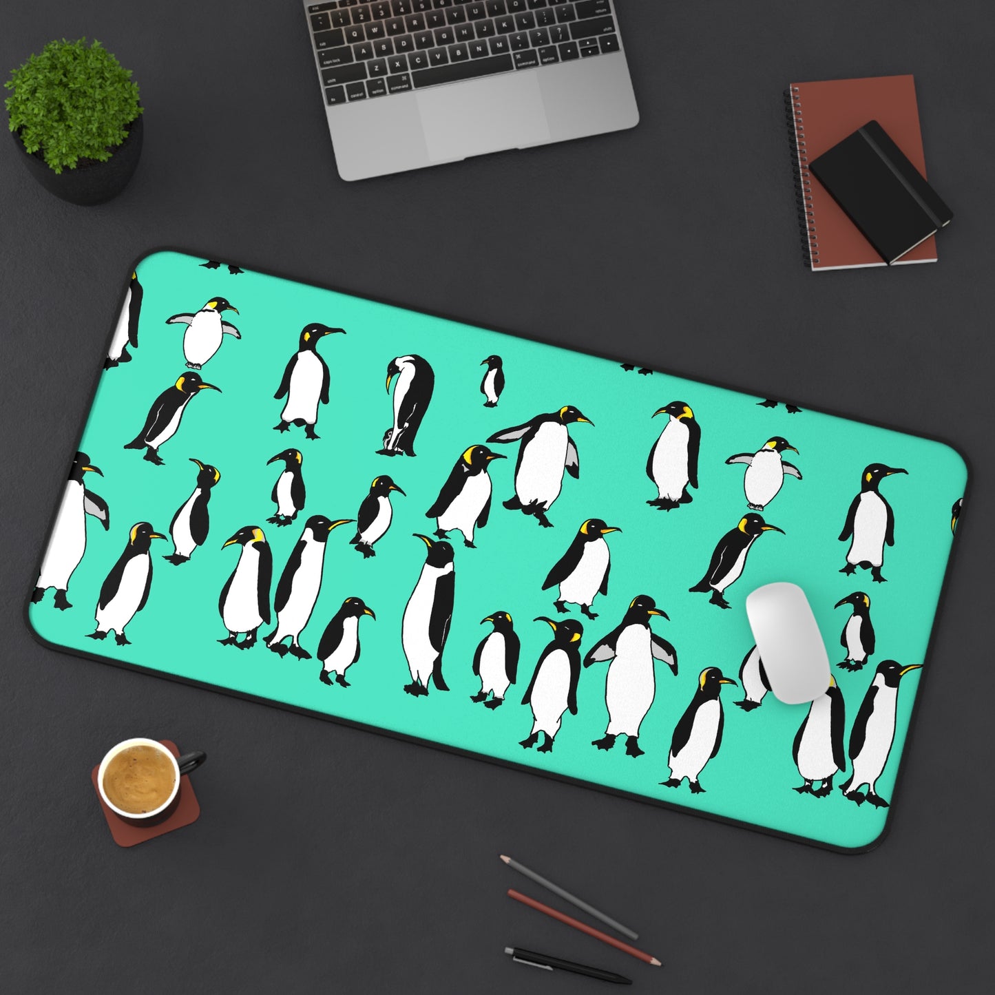 Rookery of Penguins - Teal - Desk Mat