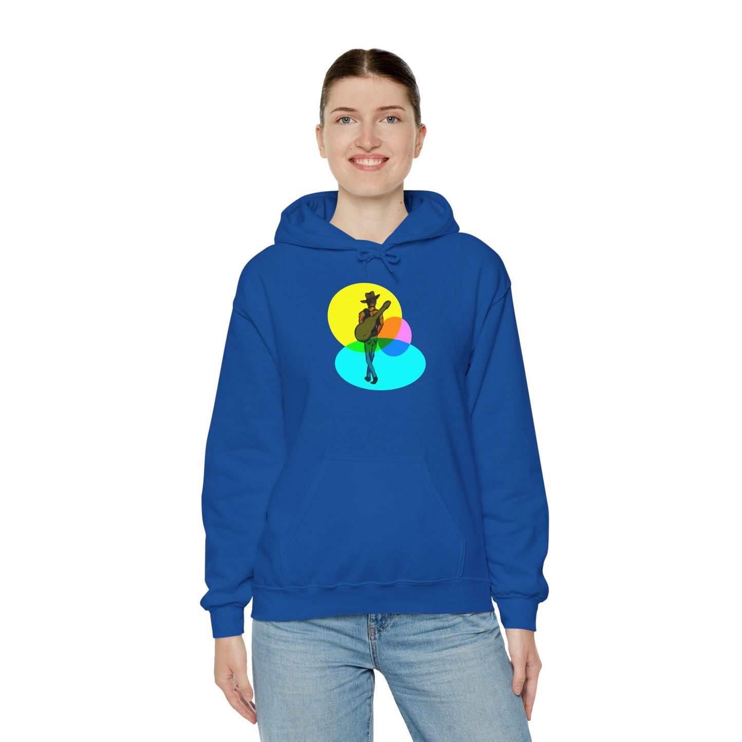 Cowboy with Guitar Hoodie — Colorful Retro Music Graphic Sweatshirt