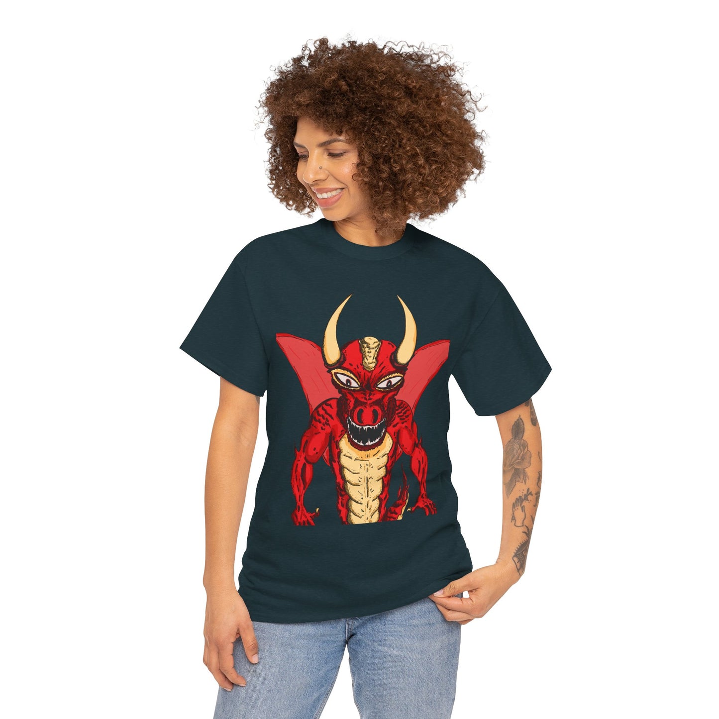 Bold Red Dragon Unisex Heavy Cotton Tee | Graphic Shirt for Anime Fans, Party Wear, Casual Outfit, Gift for Him/Her