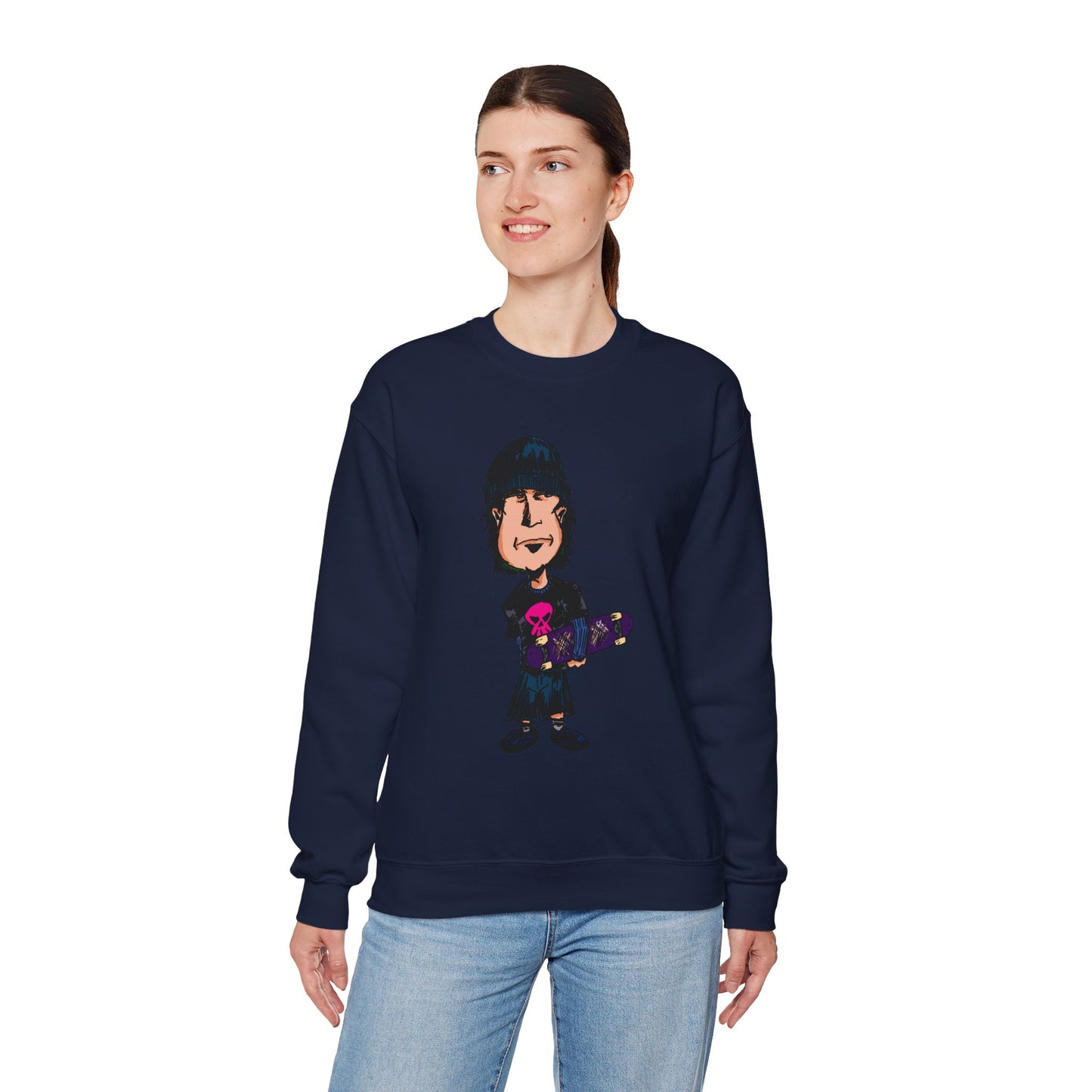 Rude Skater Dude - Skate Punk - Cartoon Skater Crewneck Sweatshirt – Cute Skateboarder Graphic Pullover
