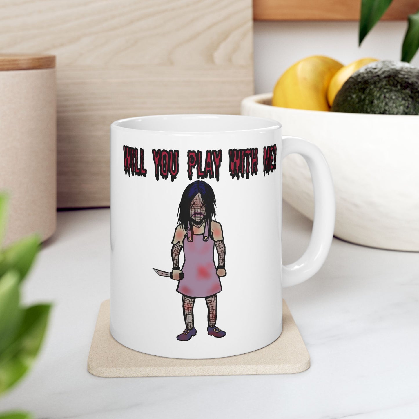 Will You Play With Me? - Evil Doll Ceramic Mug, (11oz)