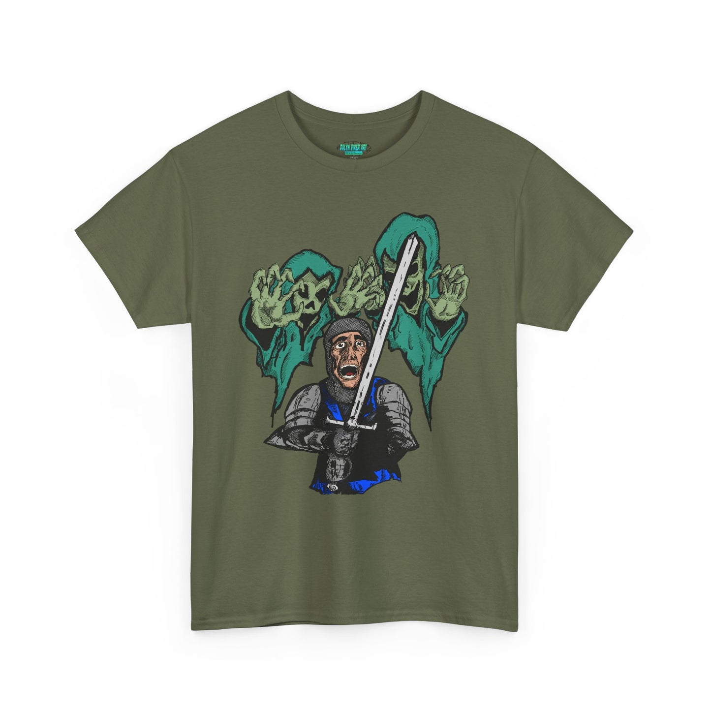 Unisex Heavy Cotton Tee - Knight with Sword Graphic - Casual Streetwear