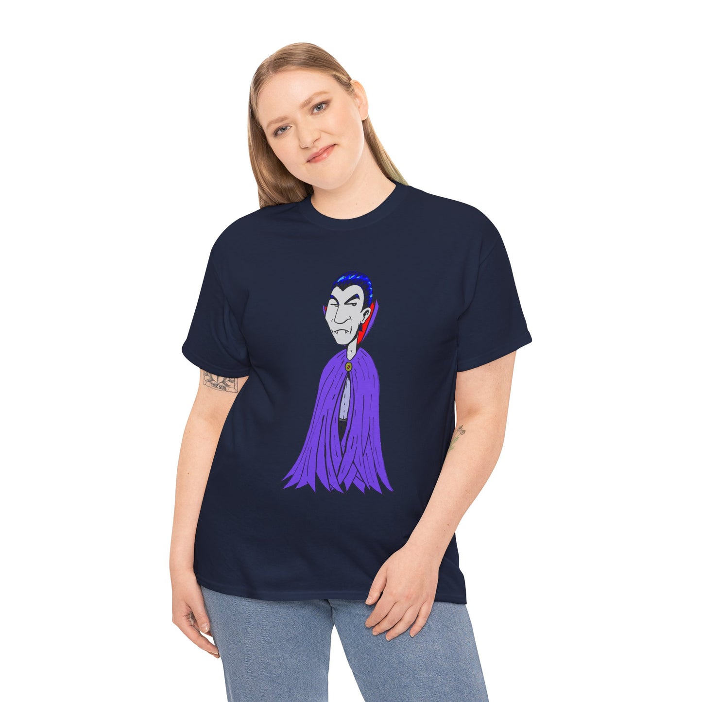 Vampire Cartoon Tee - Cute Purple Cloak Dracula Graphic T-Shirt