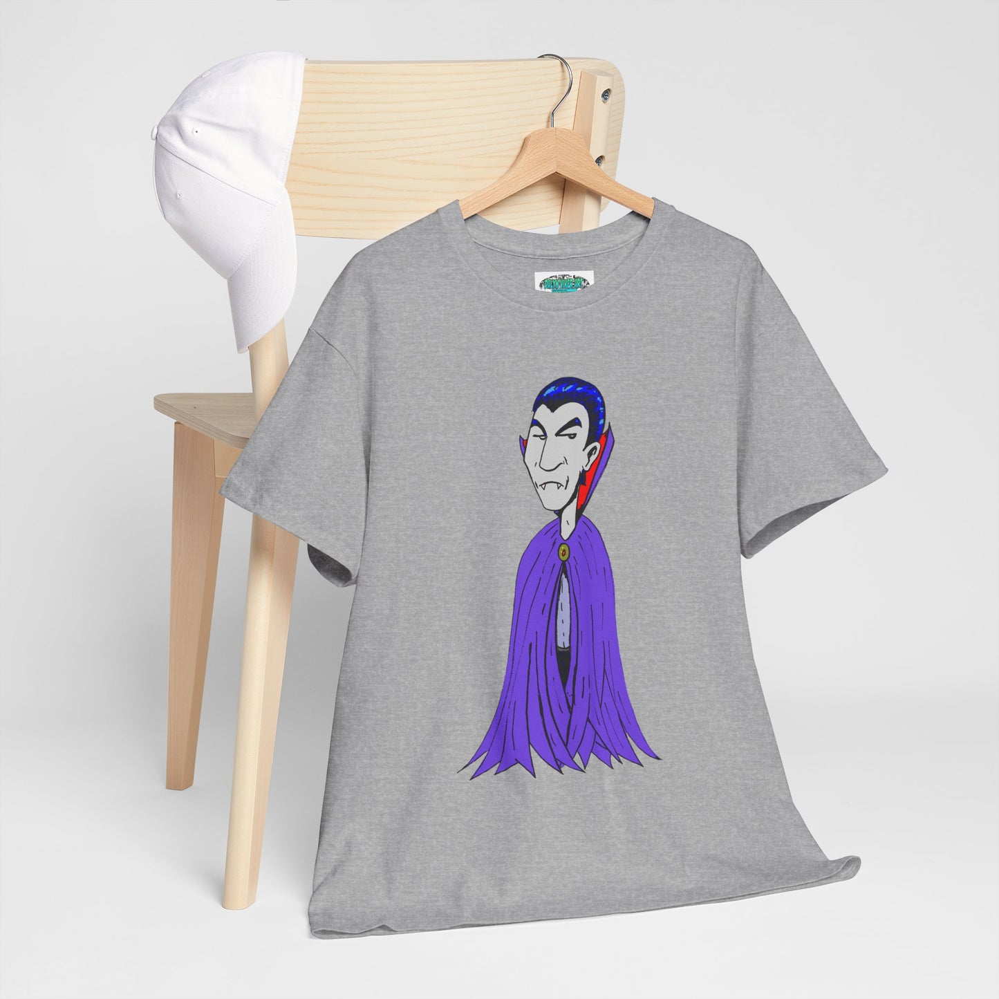 Vampire Cartoon Tee - Cute Purple Cloak Dracula Graphic T-Shirt