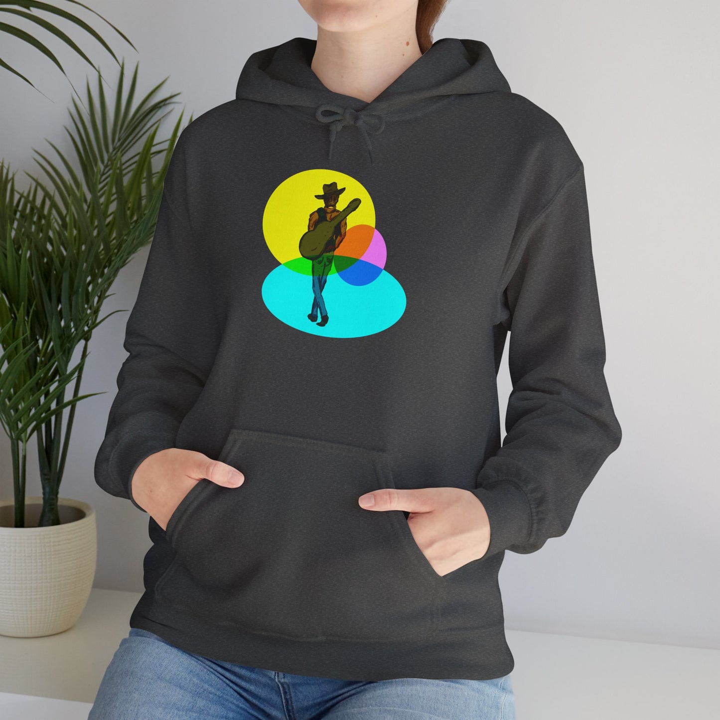 Cowboy with Guitar Hoodie — Colorful Retro Music Graphic Sweatshirt
