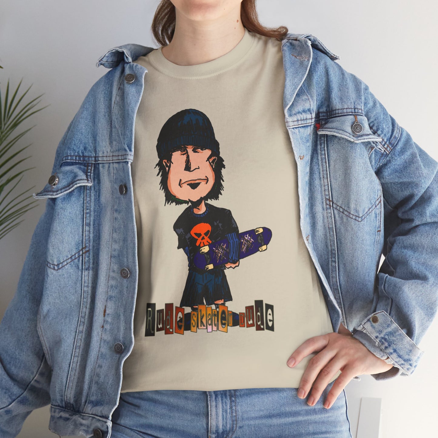 Rude Skater Dude Cartoon Skate Punk T-Shirt — Skateboarding Tee with Skull Design