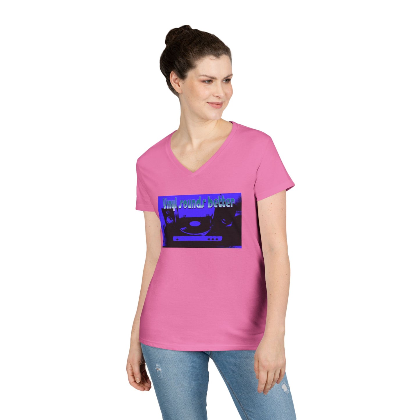 Vinyl Vibes Ladies' V-Neck T-Shirt - Music Lovers Tee