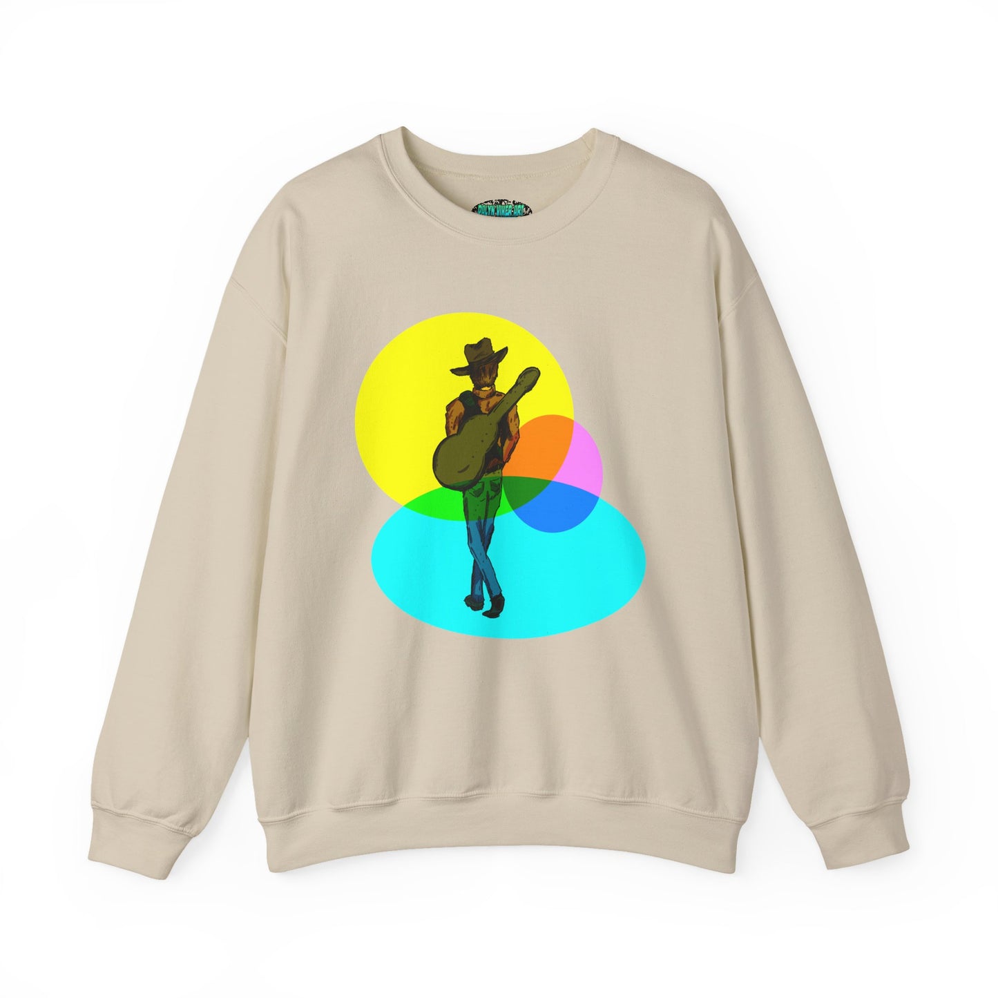 Cowboy Guitarist Graphic Sweatshirt — Retro Color Spot Music Pullover