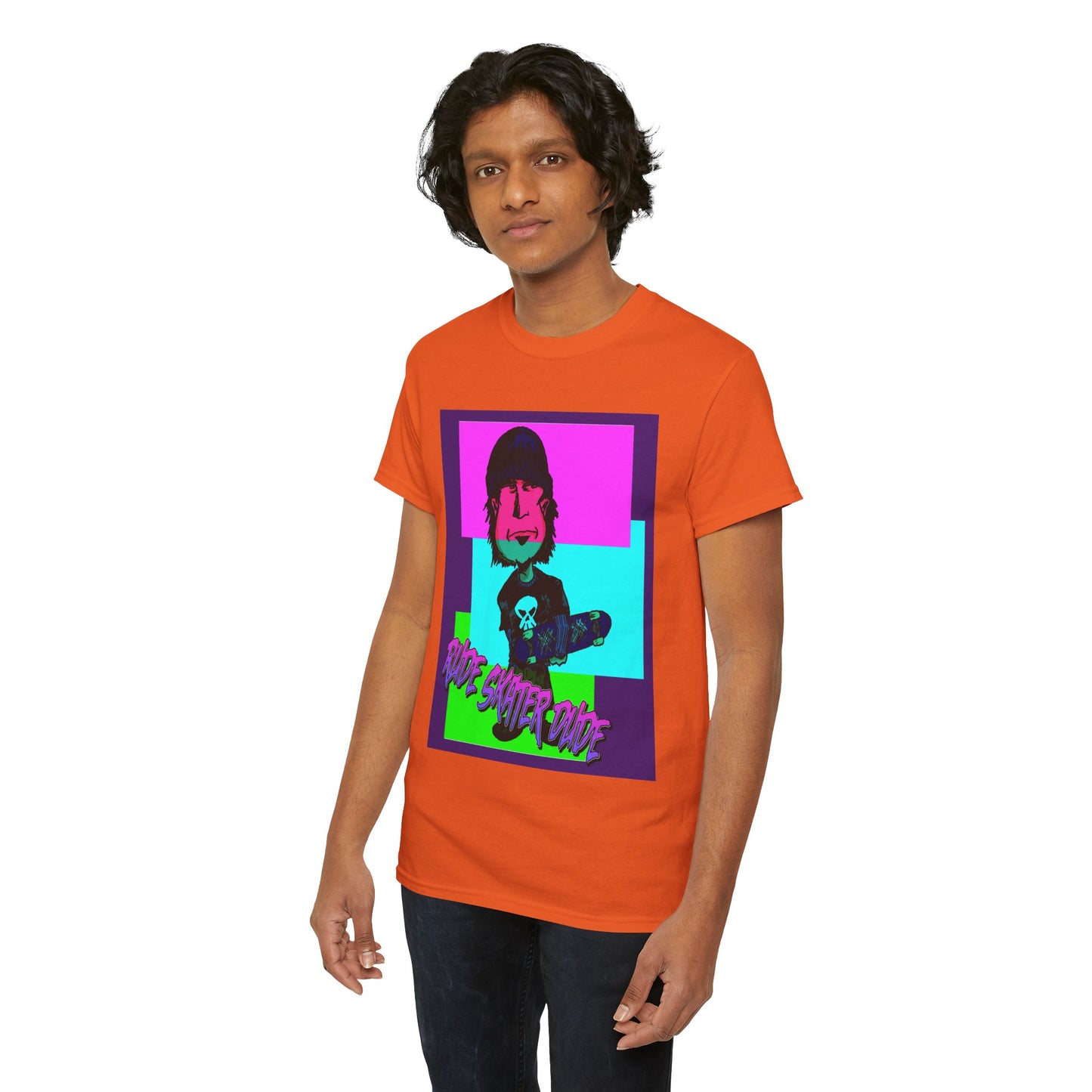 Retro Neon Skateboard Tee — "Rude Skater Dude" Graphic