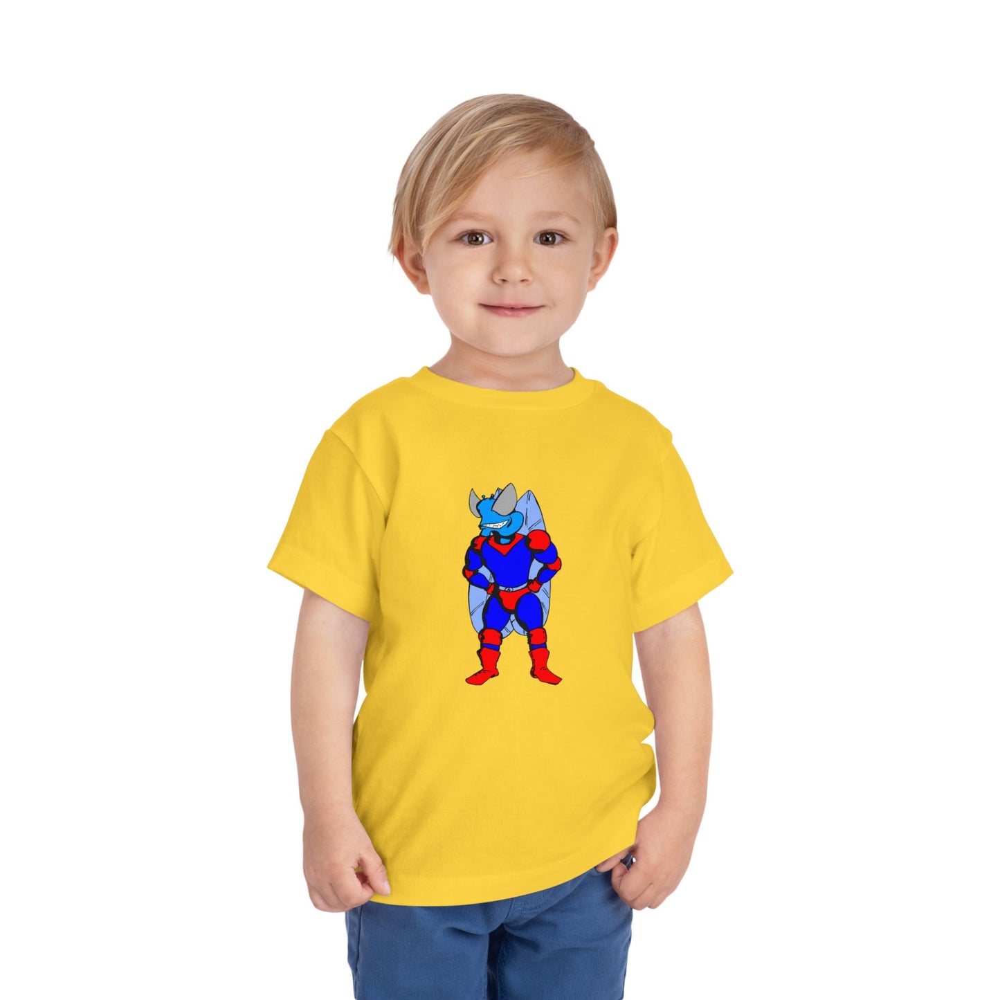 Astro-Fly Toddler Tee — Brave Blue Superhero Bug Graphic
