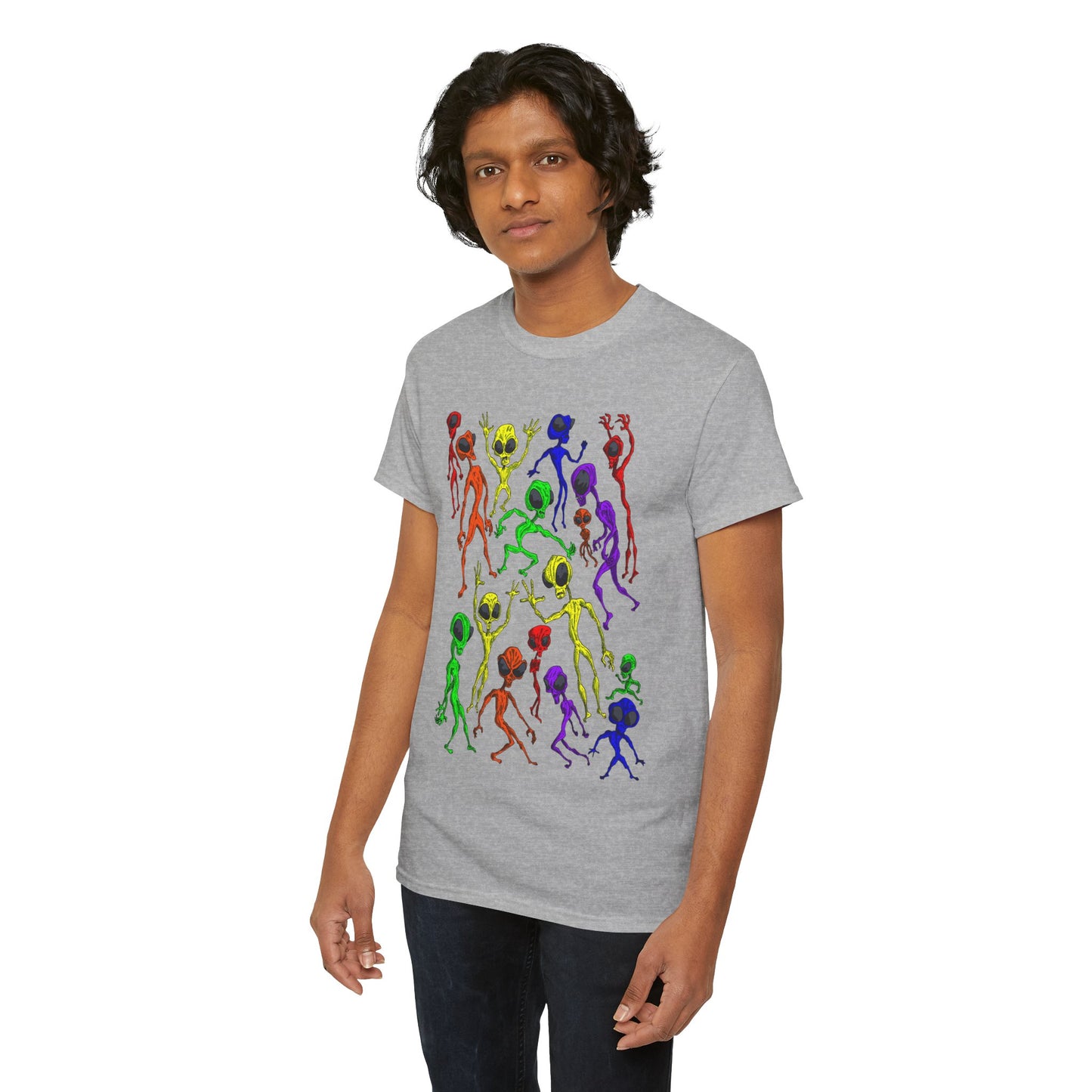 Rainbow Alien Dance Party Unisex Tee - Cosmic Sci-Fi Shirt