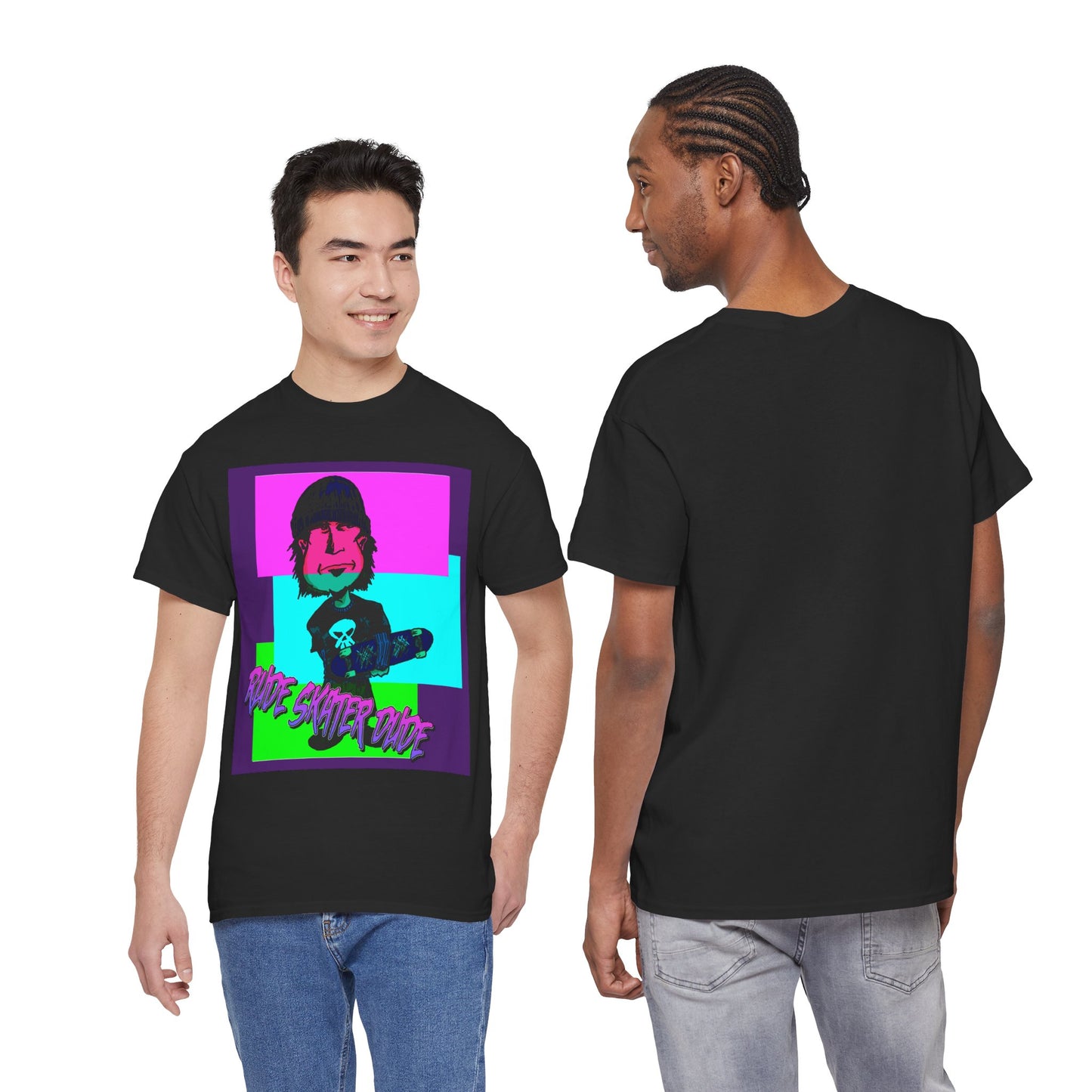 Retro Neon Skateboard Tee — "Rude Skater Dude" Graphic