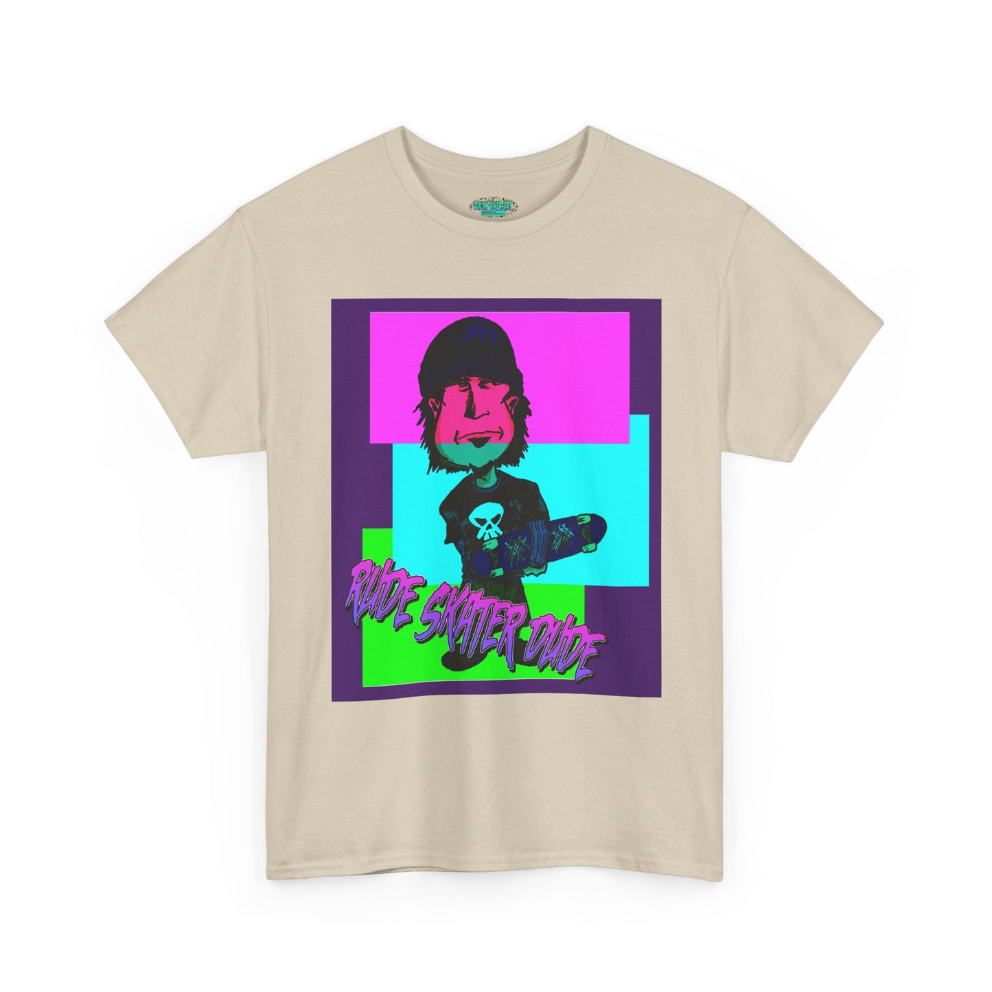 Retro Neon Skateboard Tee — "Rude Skater Dude" Graphic