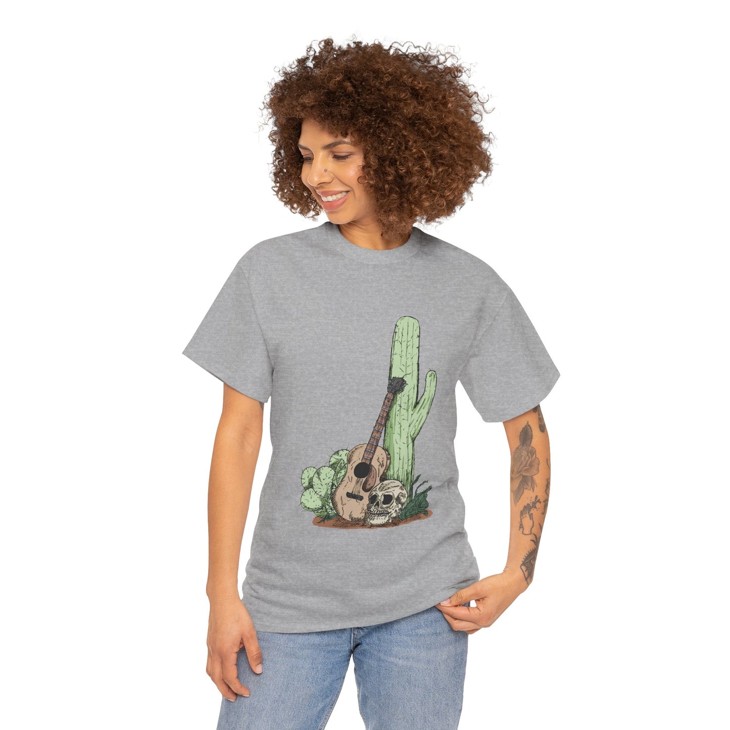 Desert Vibe Graphic Tee - Unisex Heavy Cotton Shirt, Boho Cactus Shirt, Guitar Lover's Gift, Summer Top, Music T-Shirt