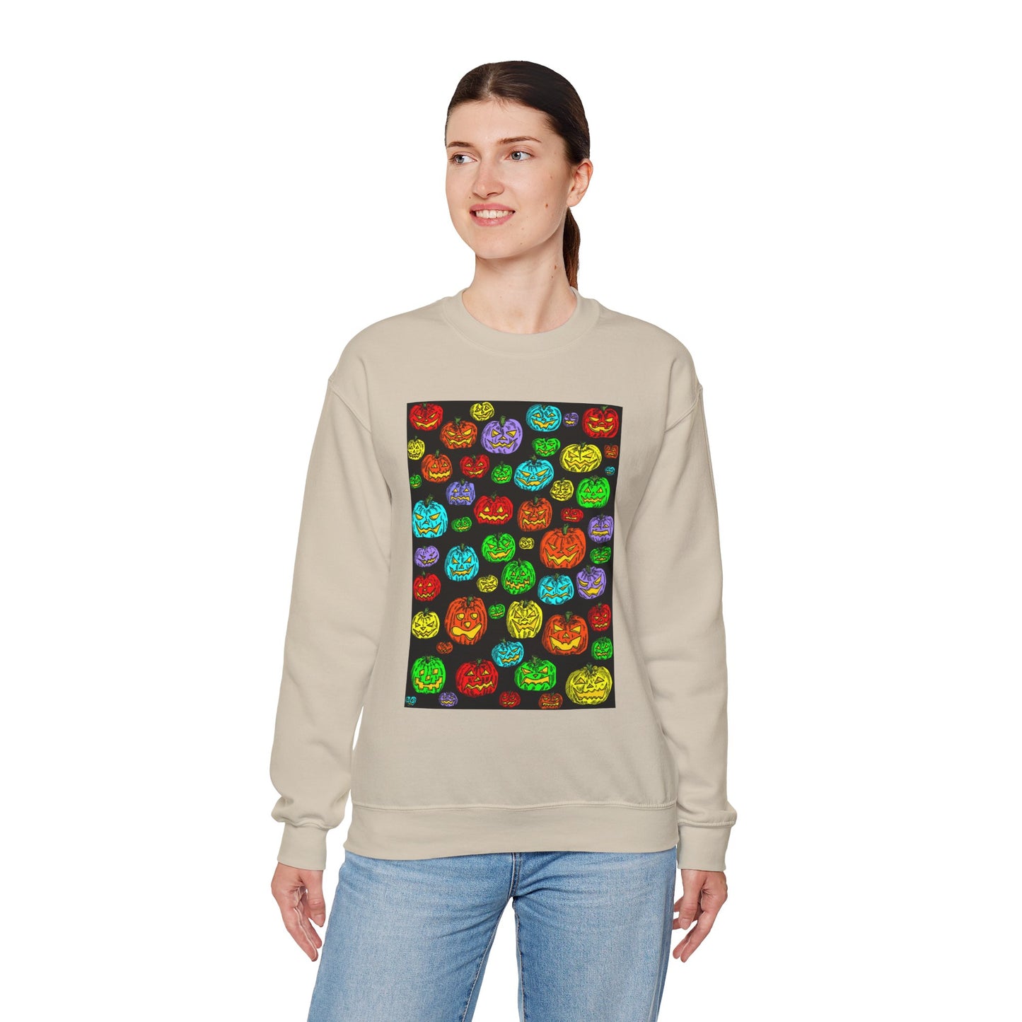 Halloween Colorful Pumpkin Graphic Crewneck Sweatshirt