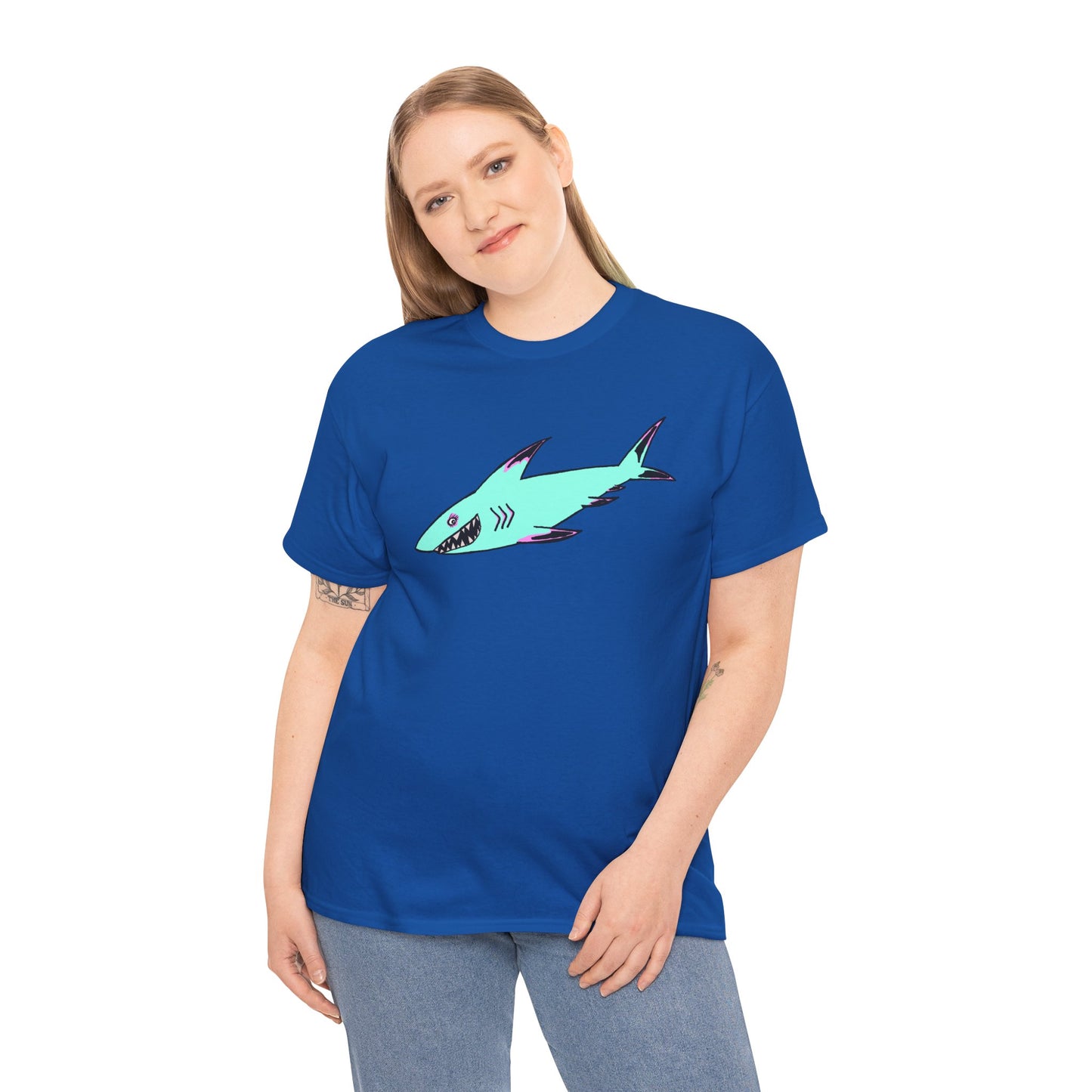 Cool Shark Graphic Unisex Heavy Cotton Tee, Ocean Lover Shirt, Beachwear, Casual Everyday Tee, Gift for Sharks Fans