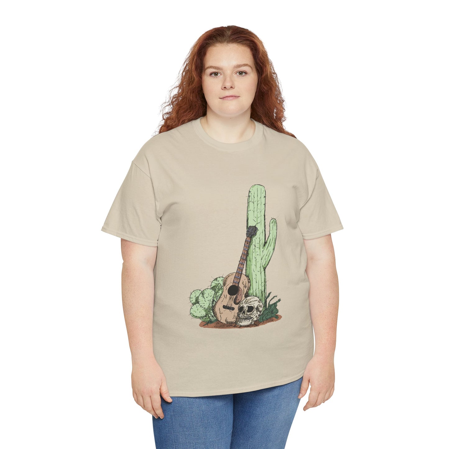 Desert Vibe Graphic Tee - Unisex Heavy Cotton Shirt, Boho Cactus Shirt, Guitar Lover's Gift, Summer Top, Music T-Shirt