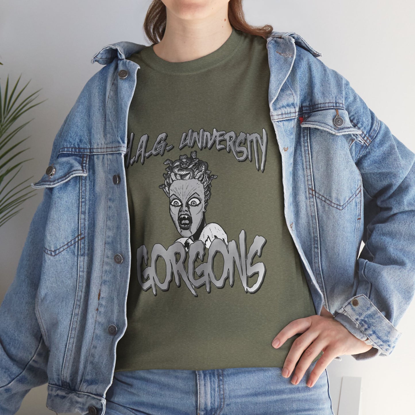 Graphic Tee with Gorgon Mascot - Greek Mythology University Unisex Shirt