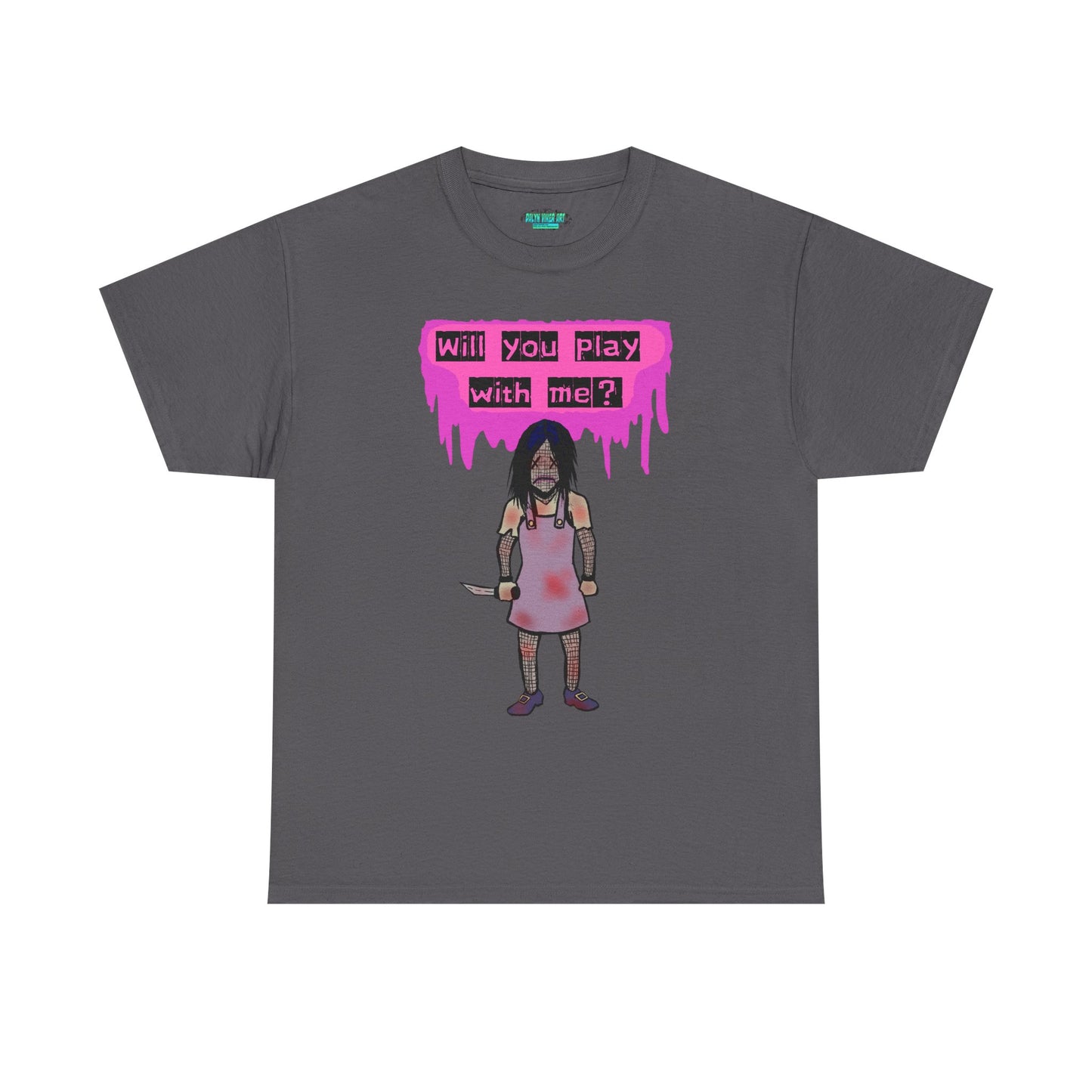 Playful Evil Doll Horror Graphic Tee, Unisex Heavy Cotton Shirt, Casual Wear, Unique Gift, Halloween Costume, Quirky Fashion