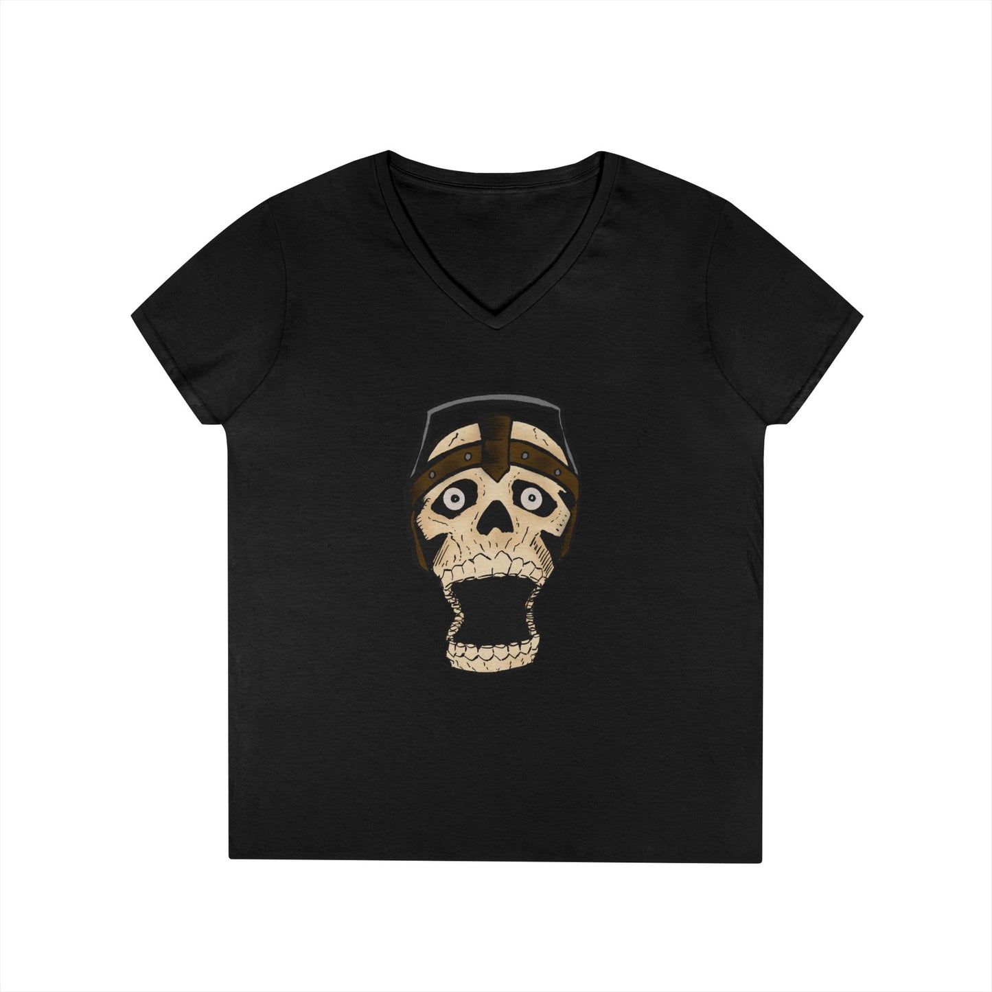 Skull Design Ladies' V-Neck T-Shirt - Trendy & Edgy Graphic Tee