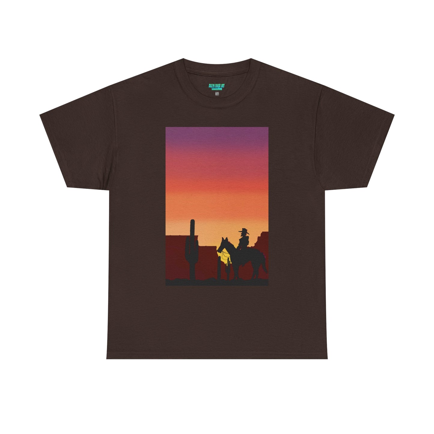 Sunset Cowboy Unisex Heavy Cotton Tee - Western Graphic Tee for Nature Lovers