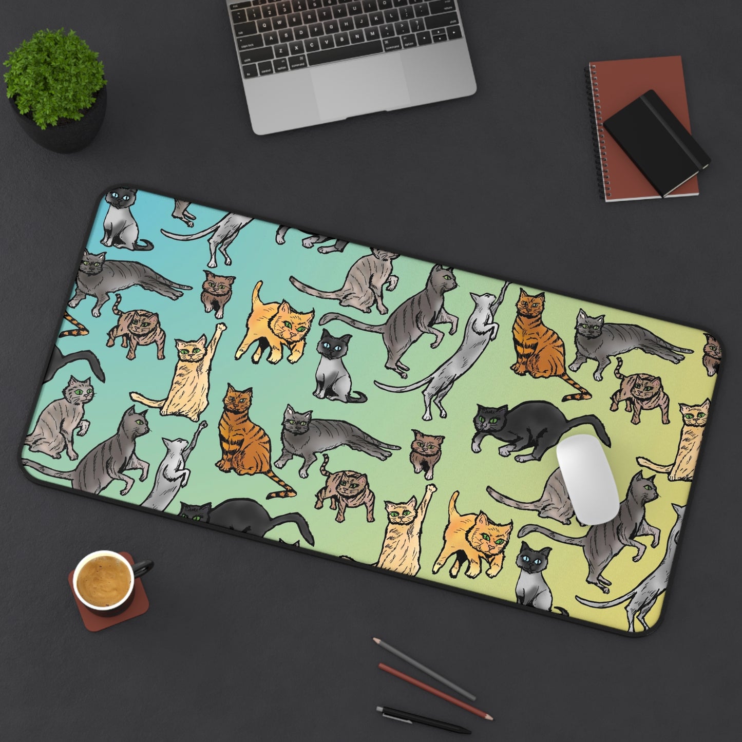 Cat Pattern Desk Mat — Cute Multicolor Cats Mouse Pad for Work & Home