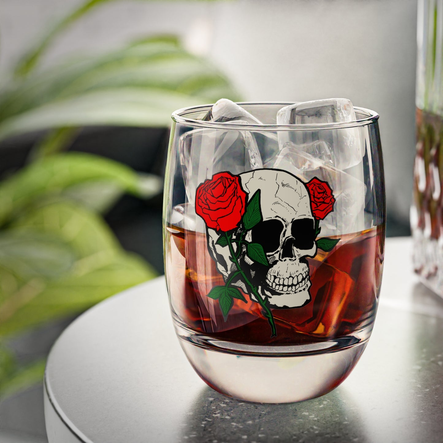 Edgy Skull and Rose Whiskey Glass - Unique Barware for Spirit Lovers