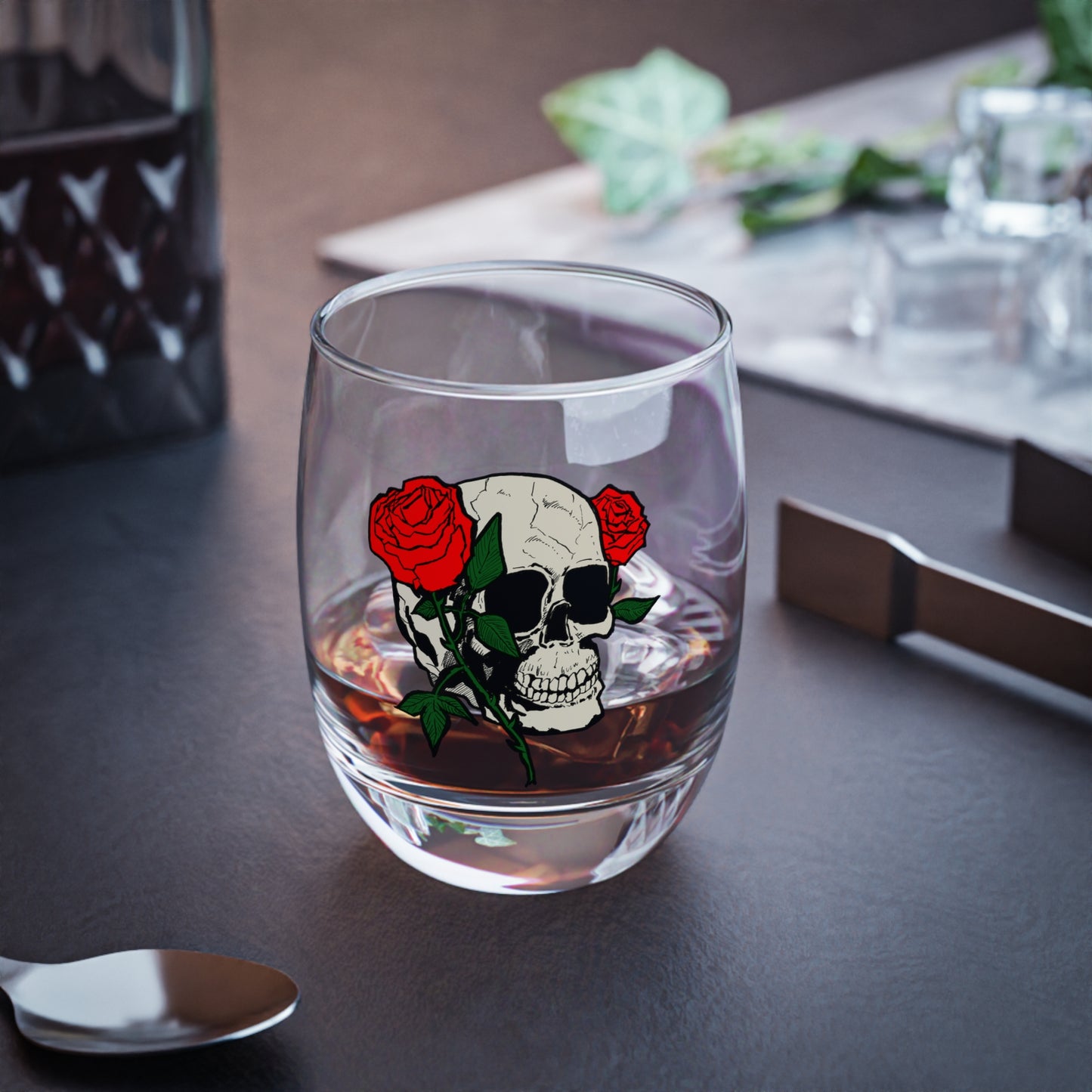 Edgy Skull and Rose Whiskey Glass - Unique Barware for Spirit Lovers