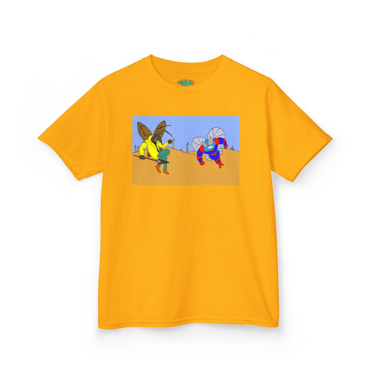 Astro-Fly and Wasp Warrior Kids Tee — Colorful Desert Beetle Cartoon Illustration