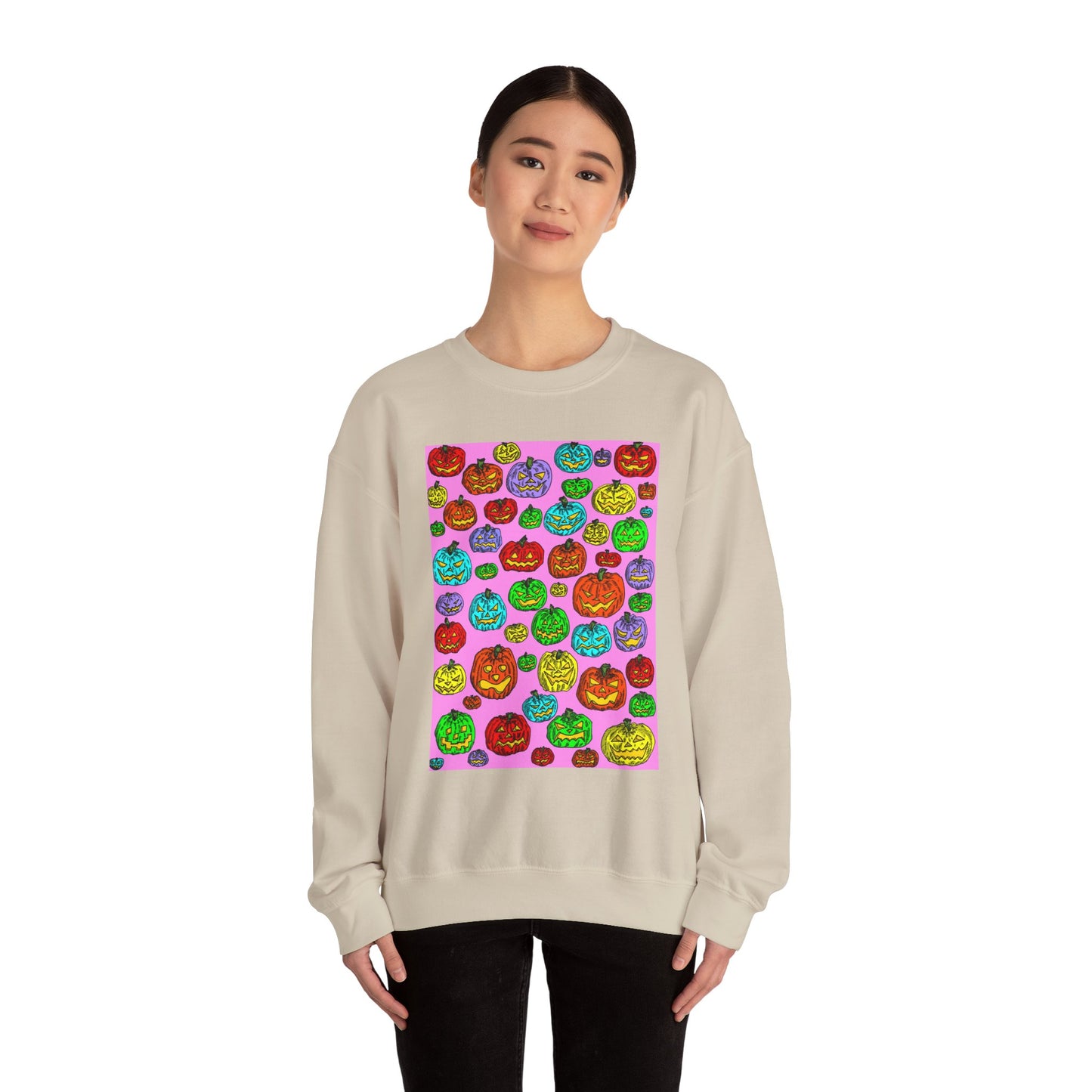 Colorful Pumpkin Crewneck Sweatshirt for Fall Celebrations
