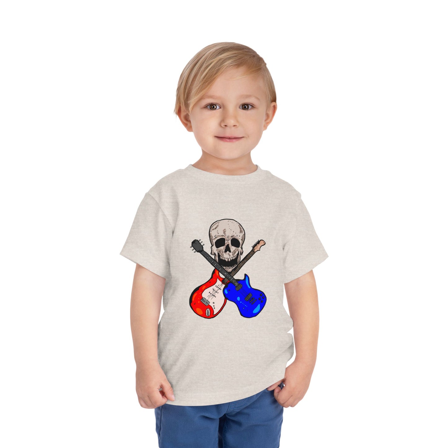 Toddler Tee — Skull with Red & Blue Electric Guitars Rock Shirt