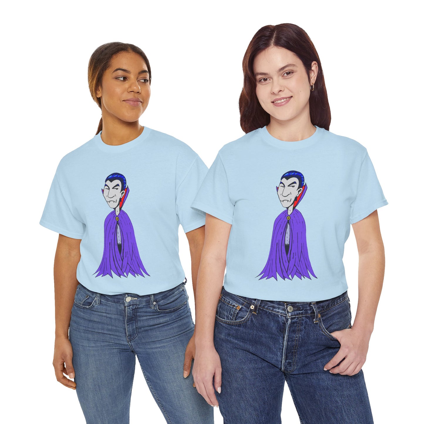 Vampire Cartoon Tee - Cute Purple Cloak Dracula Graphic T-Shirt