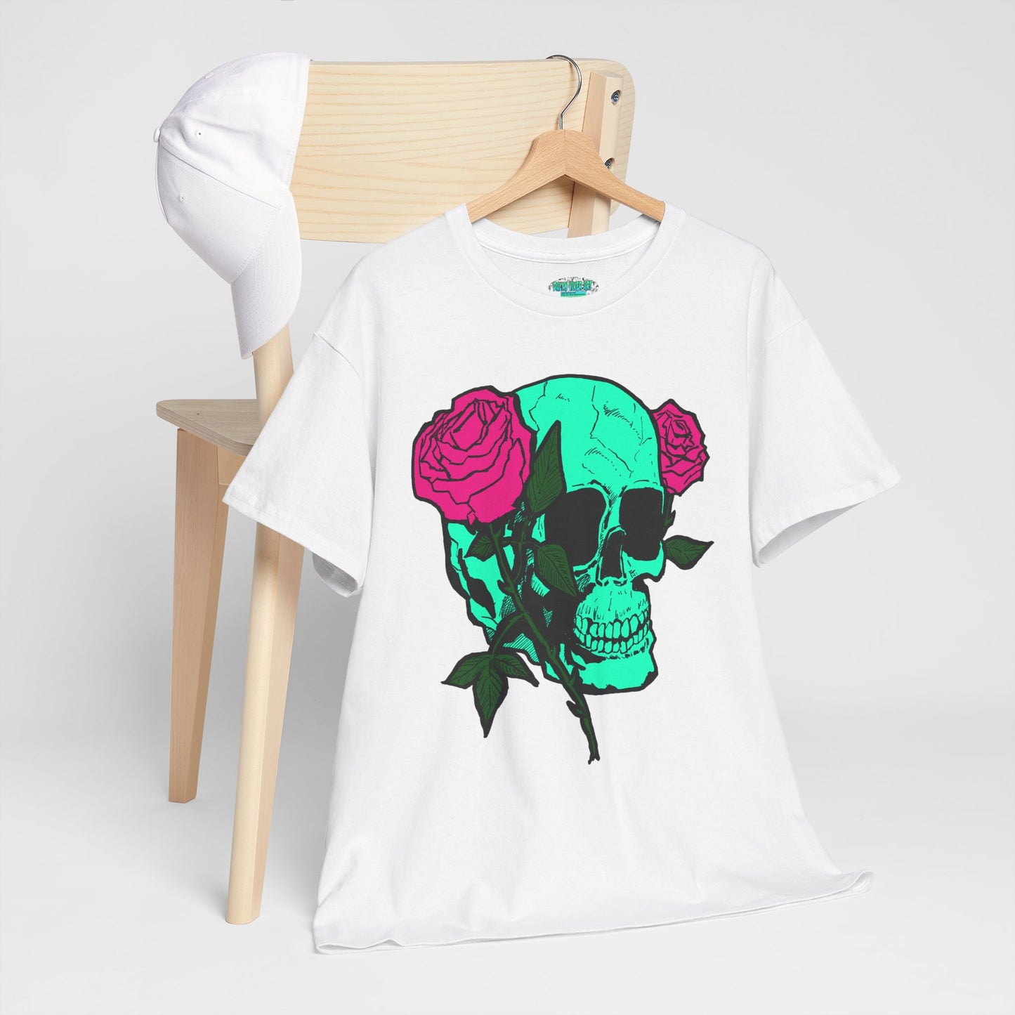 Edgy Skull & Roses Unisex Heavy Cotton Tee - Graphic T-Shirt for Alternative Fashion Lovers