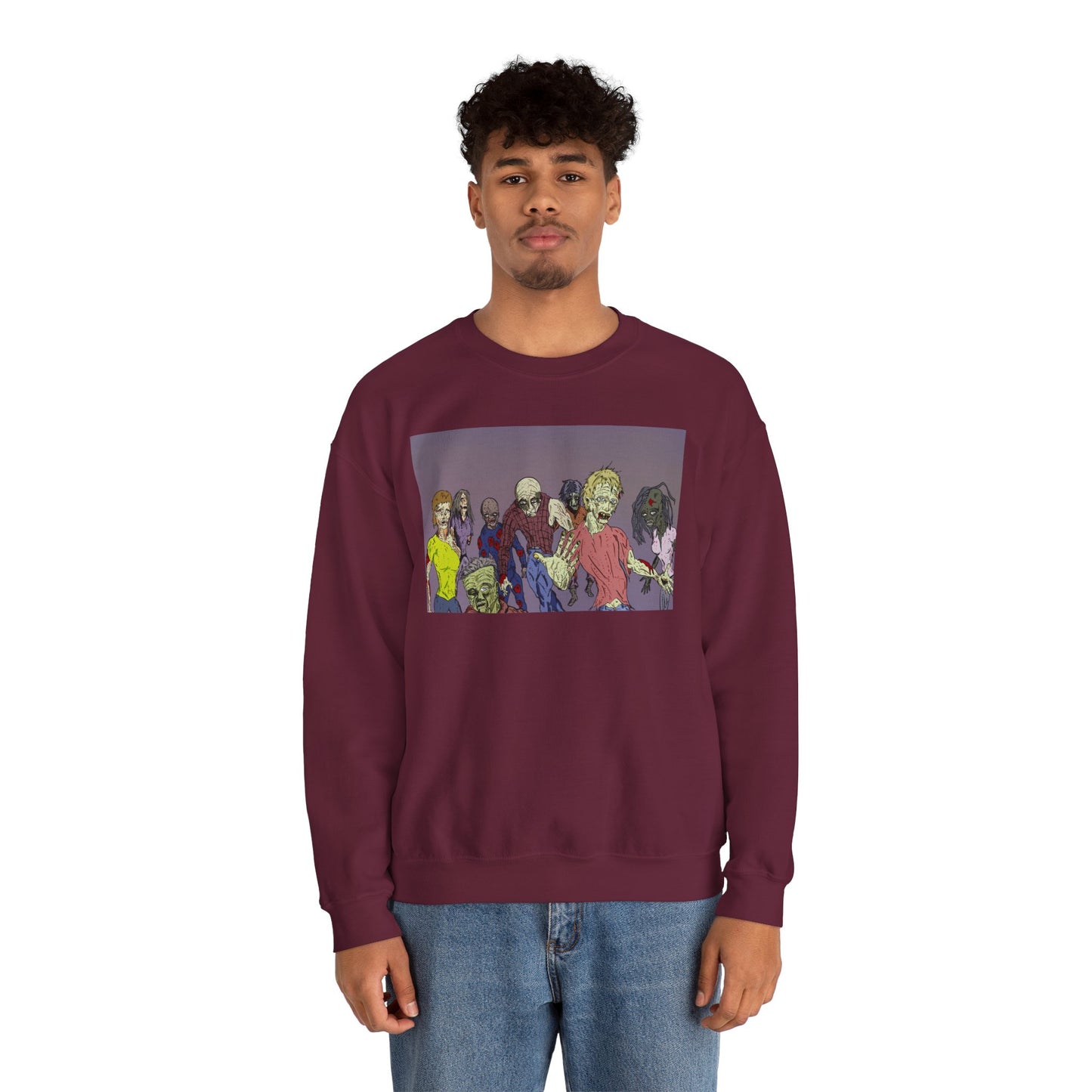 Zombie-Themed Unisex Crewneck Sweatshirt - Perfect for Halloween and Horror Lovers