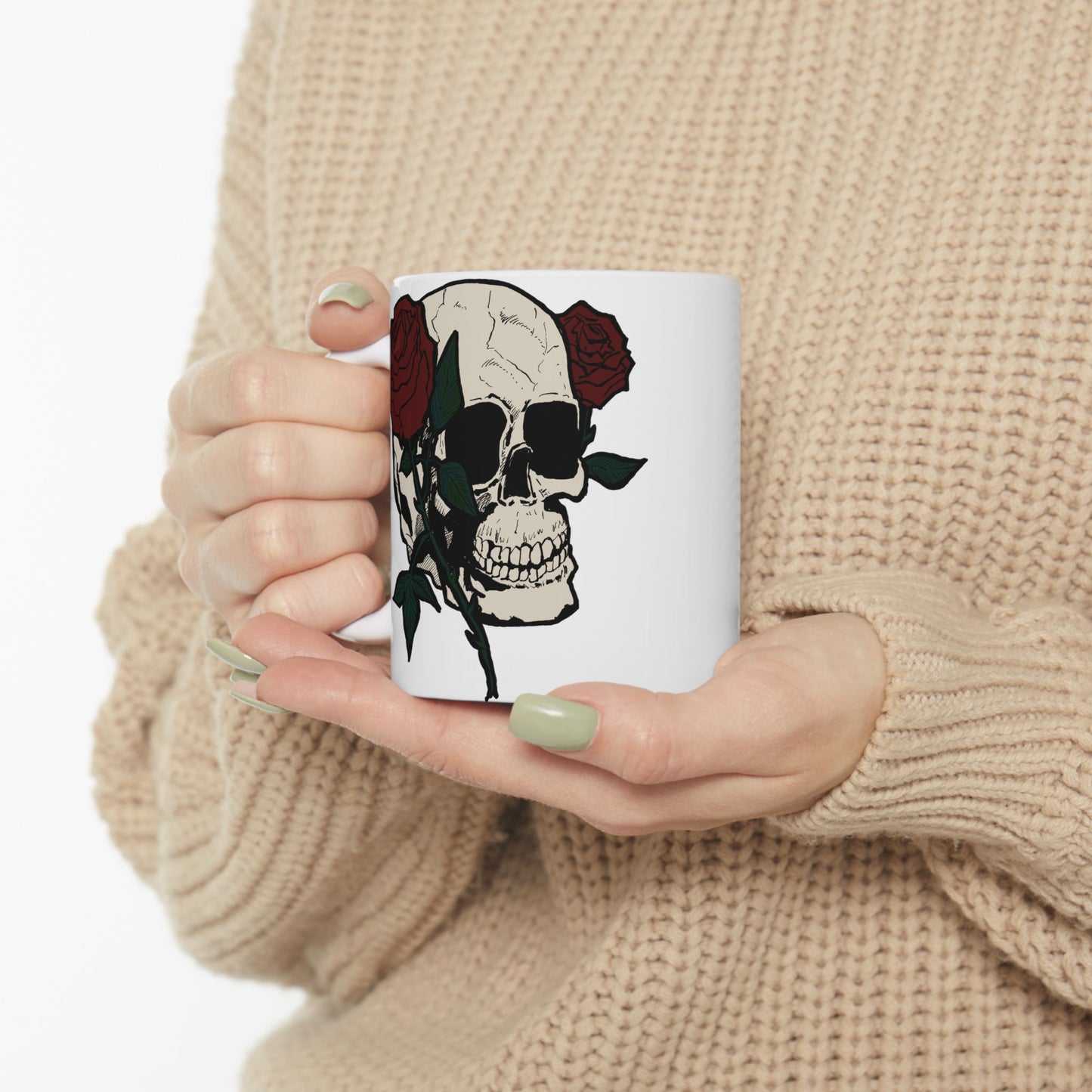 Cool Skull and Rose Ceramic Mug - Perfect for Coffee Lovers