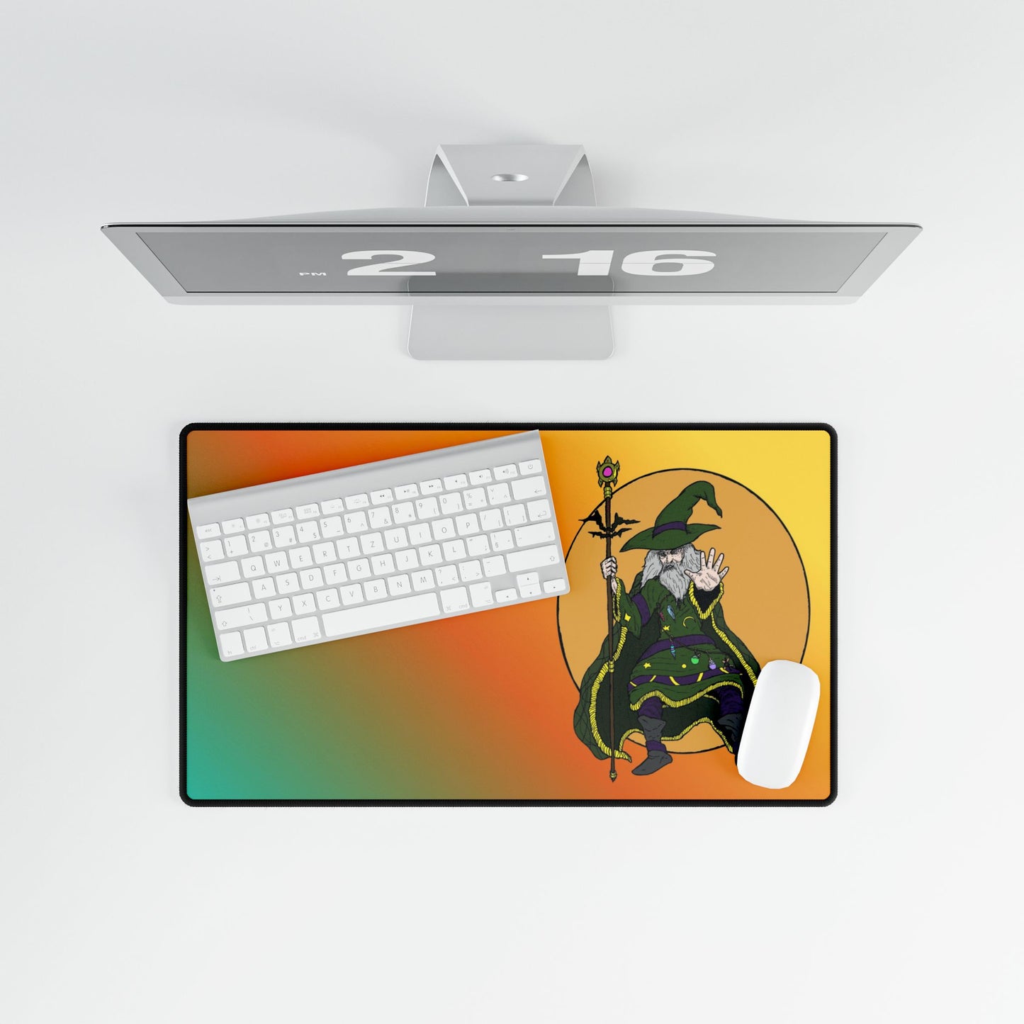 Wizard Illustration Desk Mat — Colorful Magic Mouse Pad for Gamers & Creatives