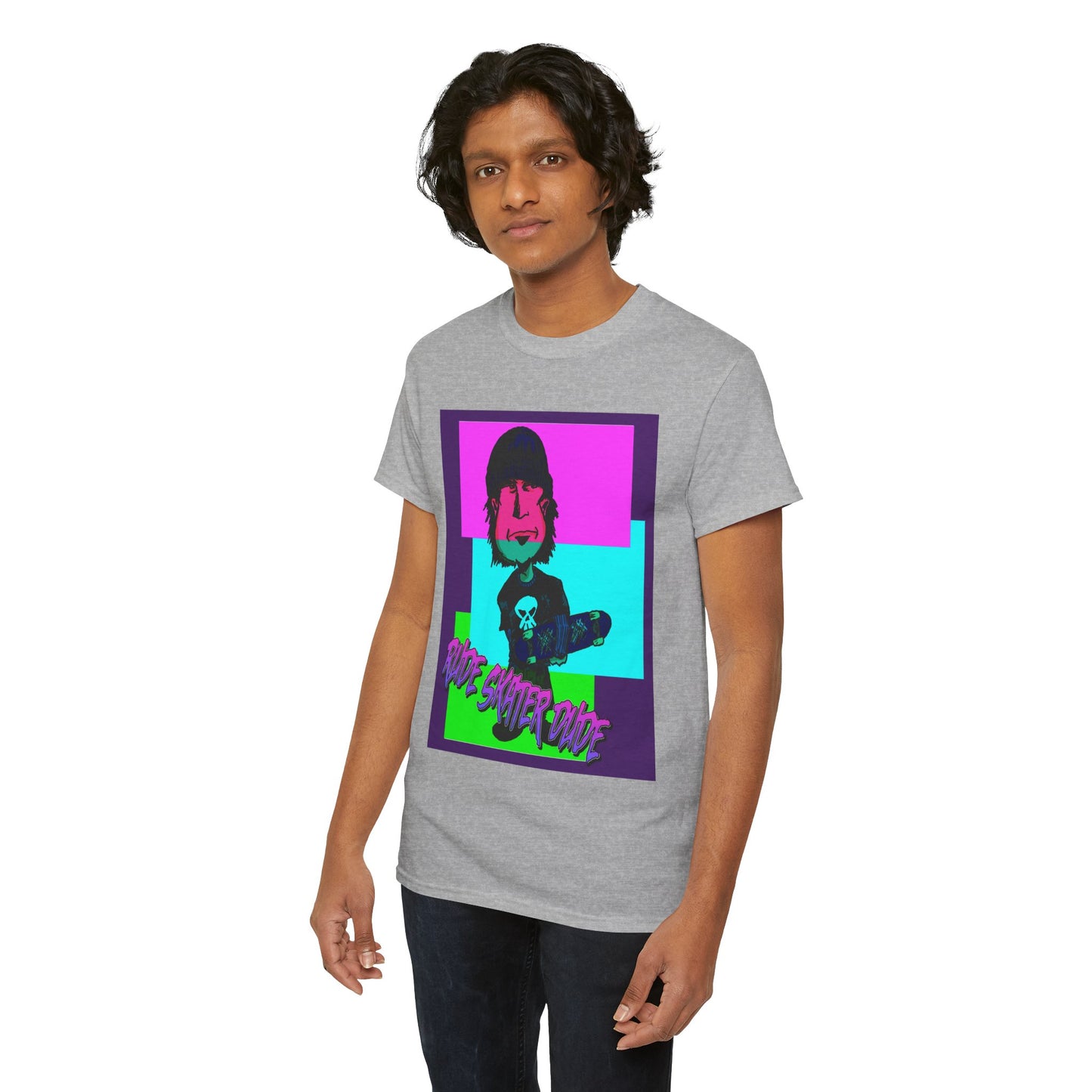 Retro Neon Skateboard Tee — "Rude Skater Dude" Graphic