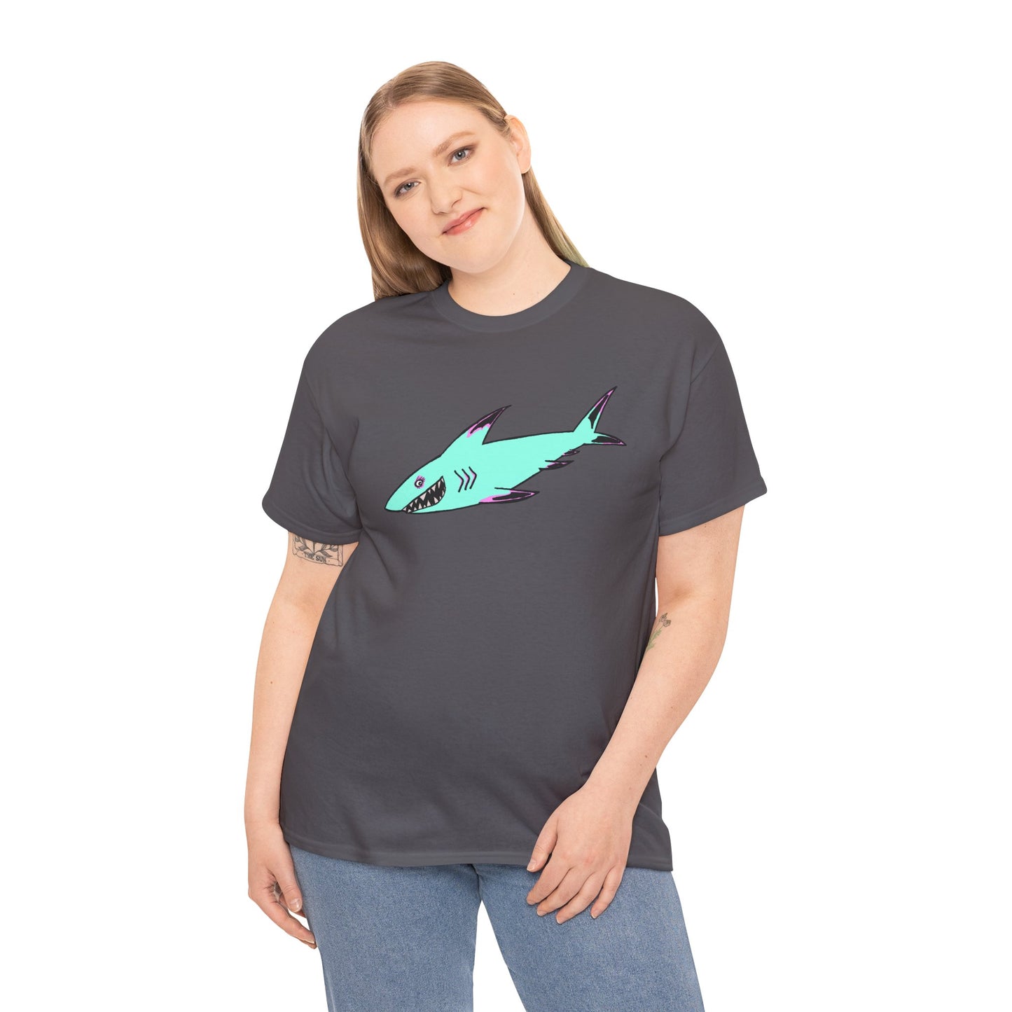 Cool Shark Graphic Unisex Heavy Cotton Tee, Ocean Lover Shirt, Beachwear, Casual Everyday Tee, Gift for Sharks Fans