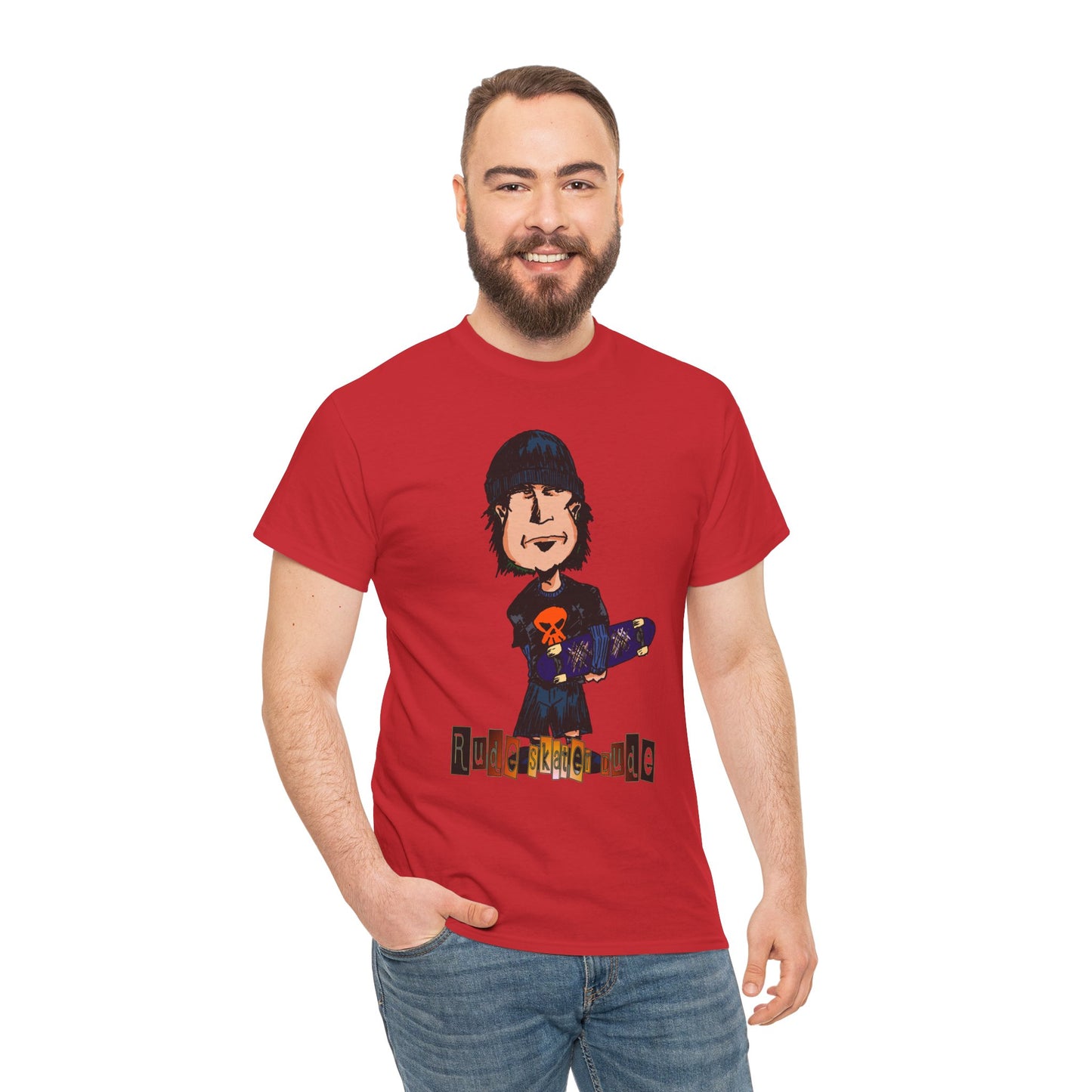 Rude Skater Dude Cartoon Skate Punk T-Shirt — Skateboarding Tee with Skull Design