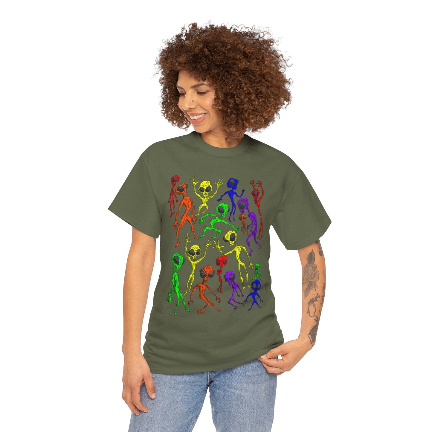 Rainbow Alien Dance Party Unisex Tee - Cosmic Sci-Fi Shirt