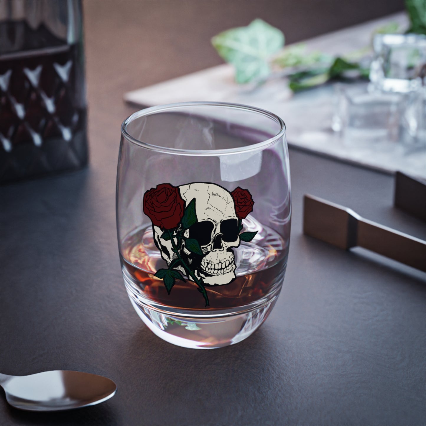 Skull & Roses Whiskey Glass - Perfect for Bourbon Lovers & Gothic Home Decor