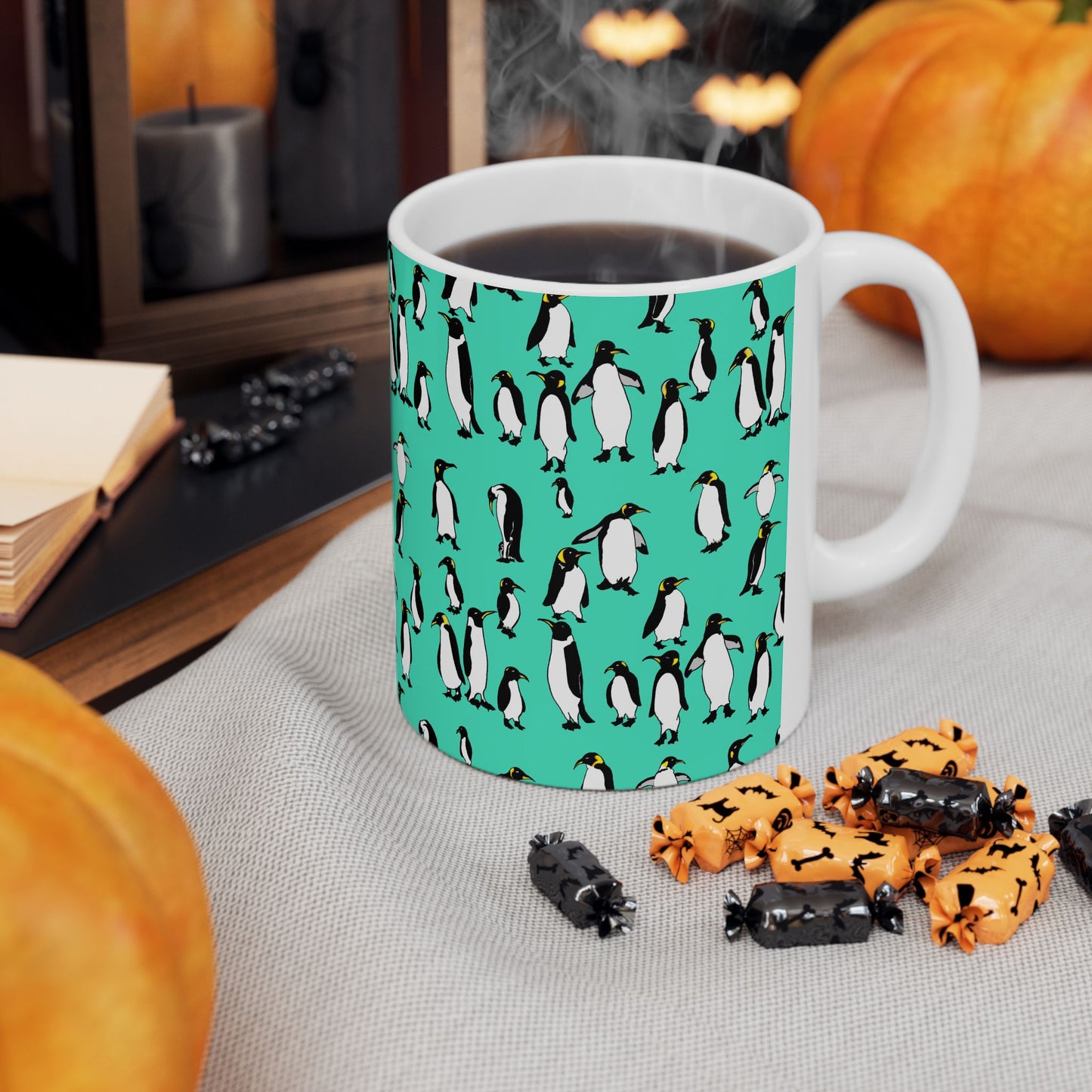 Rookery of Penguins Pattern Ceramic Mug - Fun Coffee Cup, Gift for Animal Lovers, Cute Kitchen Decor, Birthday Present, Penguin Mug