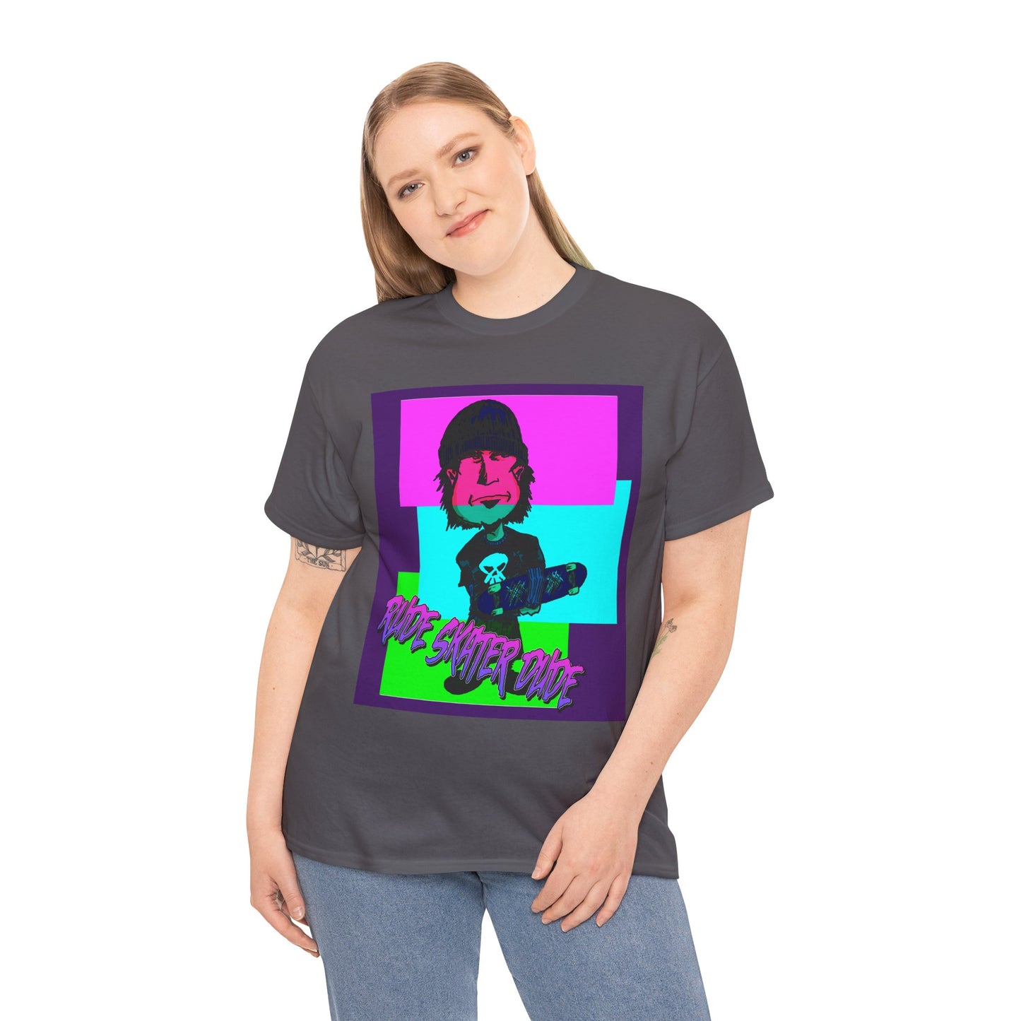 Retro Neon Skateboard Tee — "Rude Skater Dude" Graphic