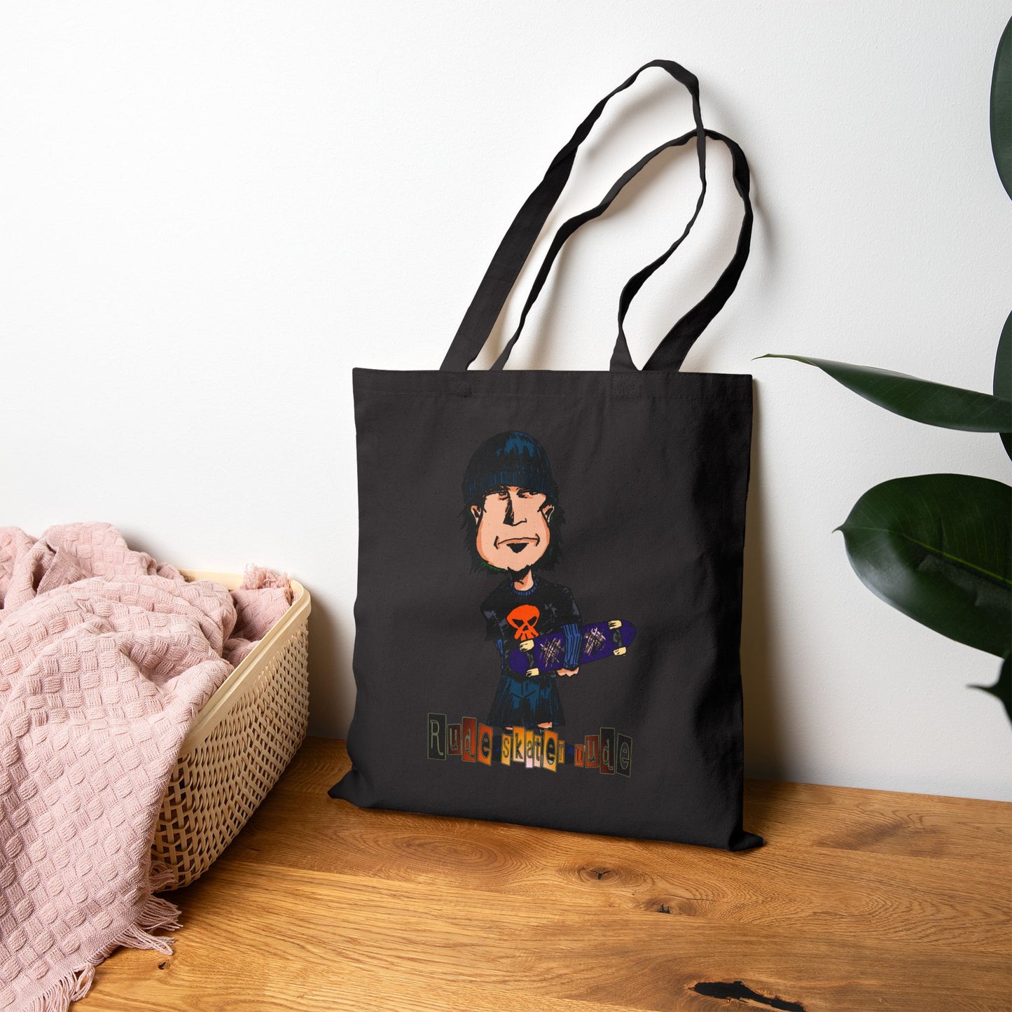 Rude Skater Dude - Skater Kid Cartoon Canvas Tote Bag