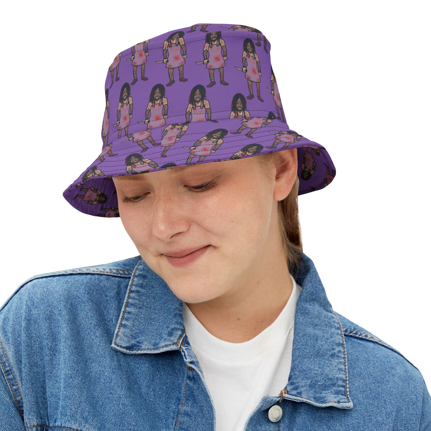 Vibrant Evil Doll Graphic Bucket Hat, Stylish Summer Accessory, Fun Outdoor Wear, Unique Festival Hat, Trendy Sun Protection