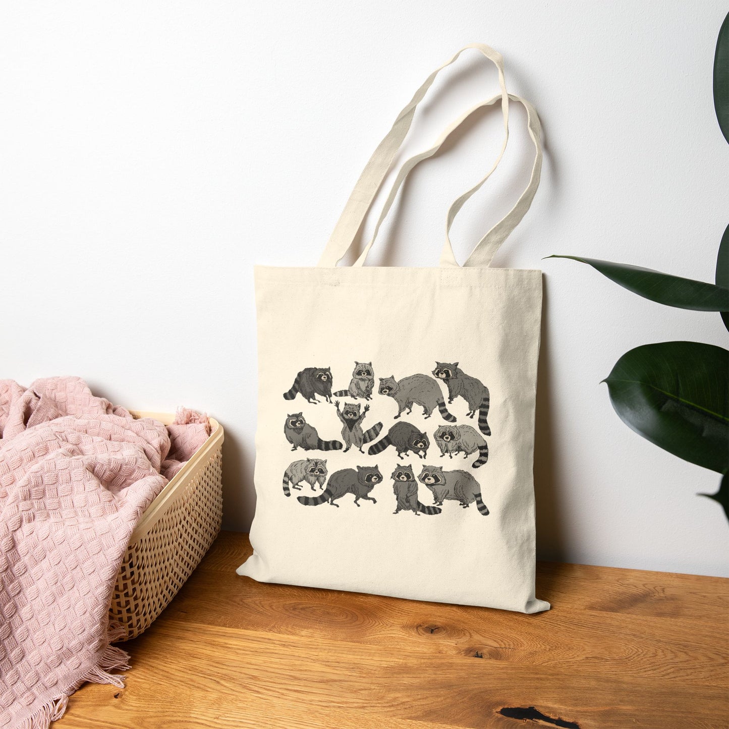 Raccoon Sketches Canvas Tote Bag – Cute Raccoons Illustration Reusable Grocery Bag