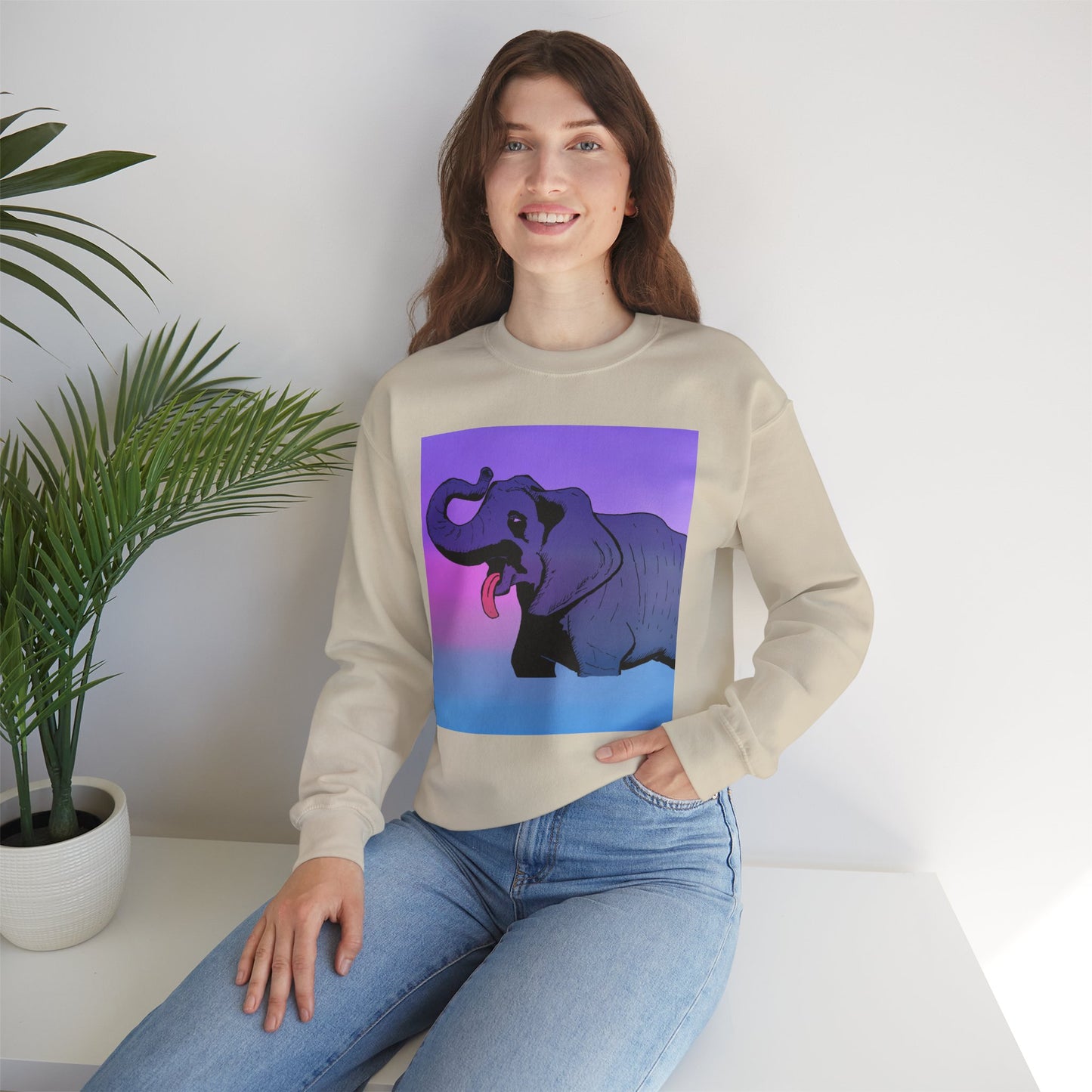 Elephant Art Unisex Crewneck Sweatshirt – Vibrant and Cozy Statement Piece